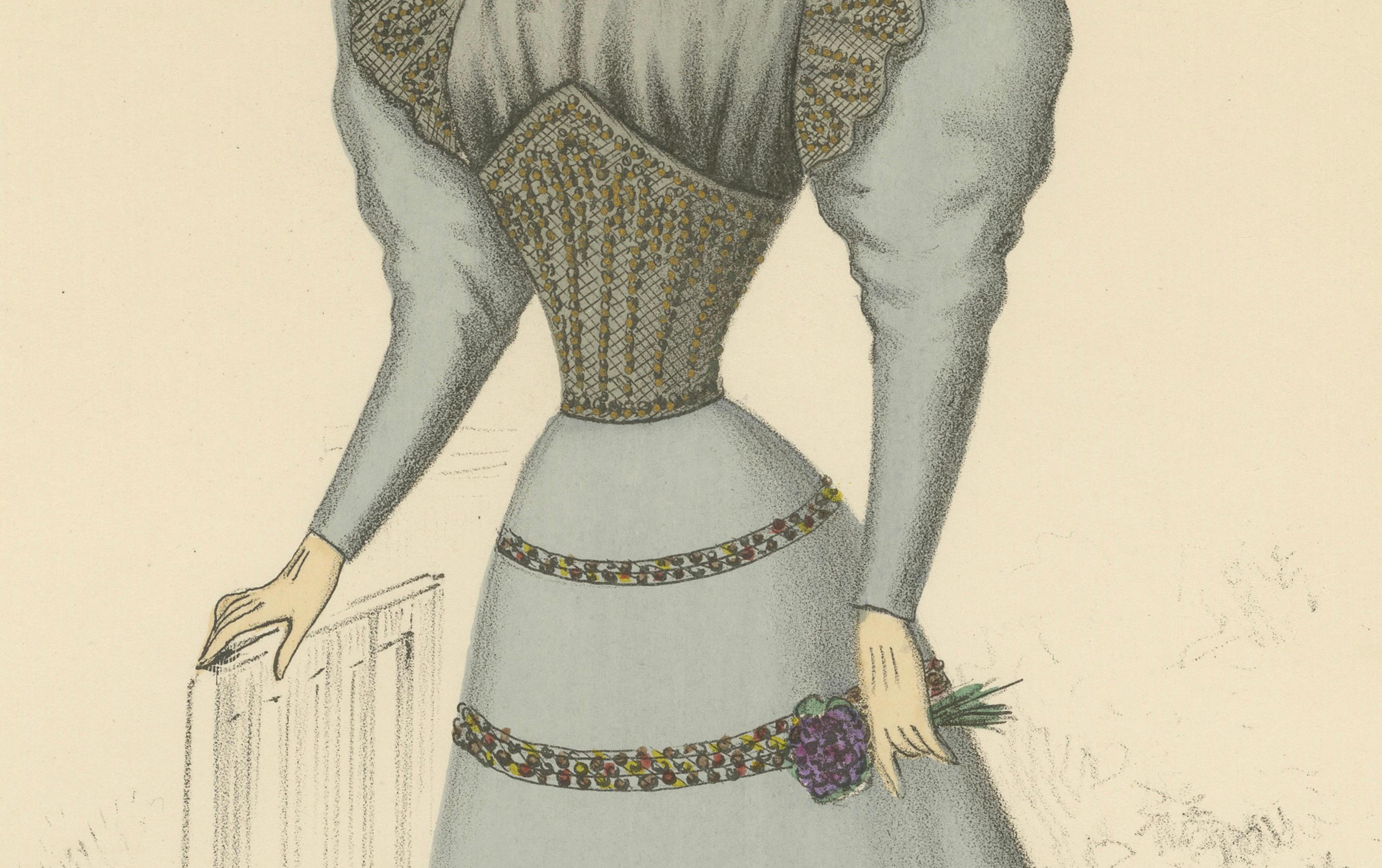 Elegant Fashions of 1889: Lithografien von L. Michau und M. de Solar im Angebot 1