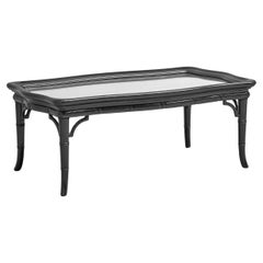 Elegant Faux Bamboo Coffee Table in Black Lacquered Wood and Glass 1960s