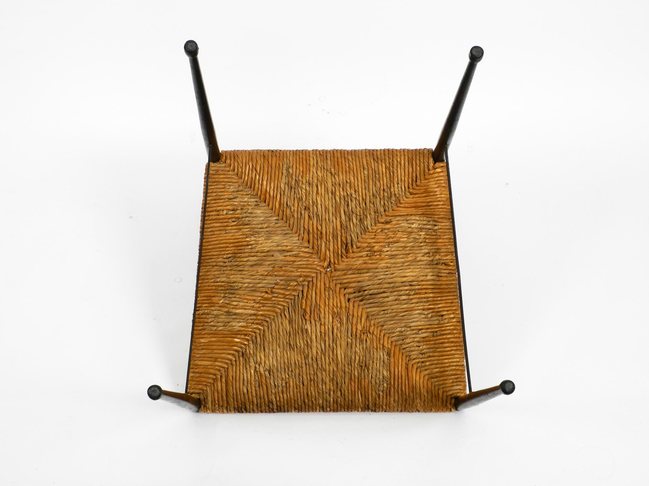Elegant Filigree Midcentury Metal Chair with Raffia Seat, Made in Italy 1