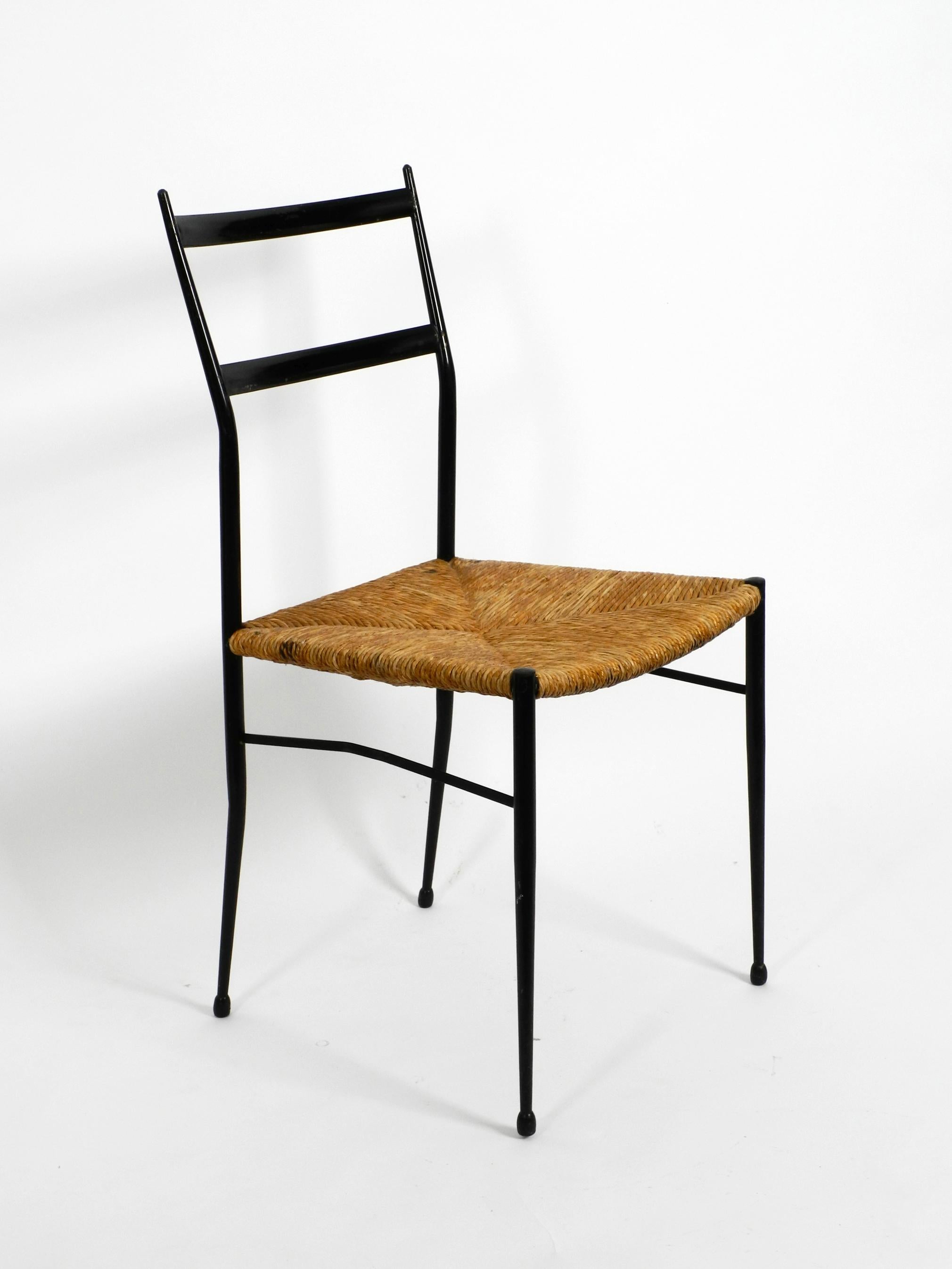 Elegant Filigree Midcentury Metal Chair with Raffia Seat, Made in Italy 2