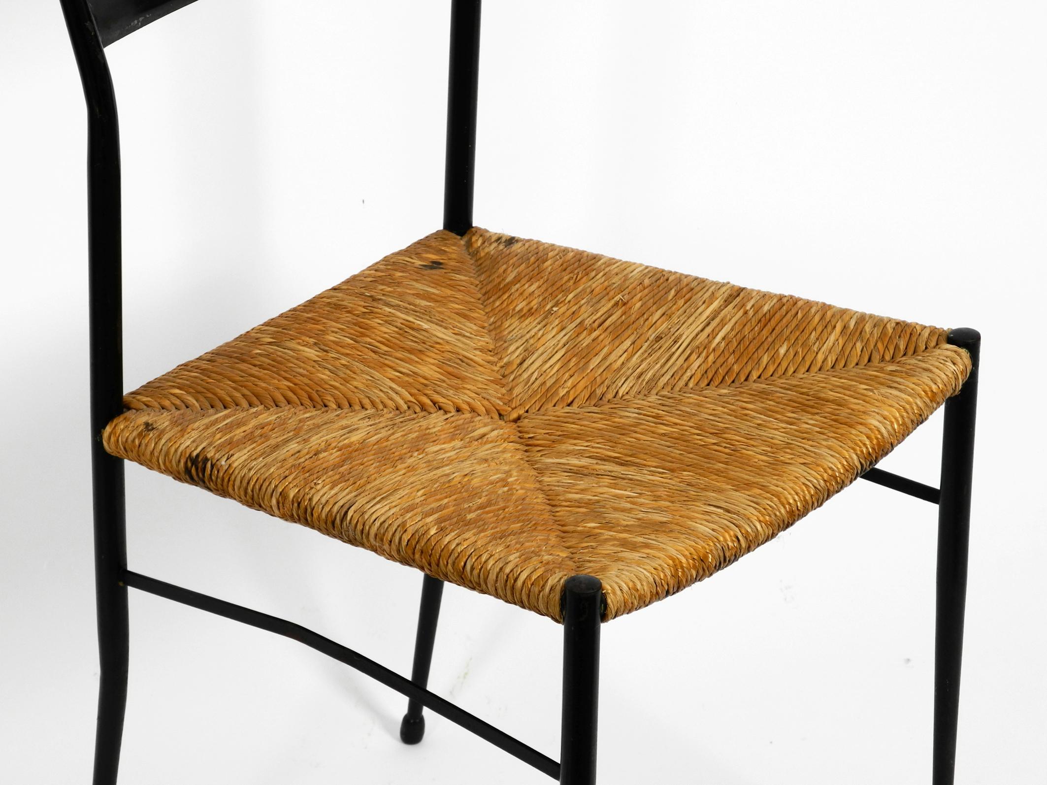 Elegant Filigree Midcentury Metal Chair with Raffia Seat, Made in Italy 3