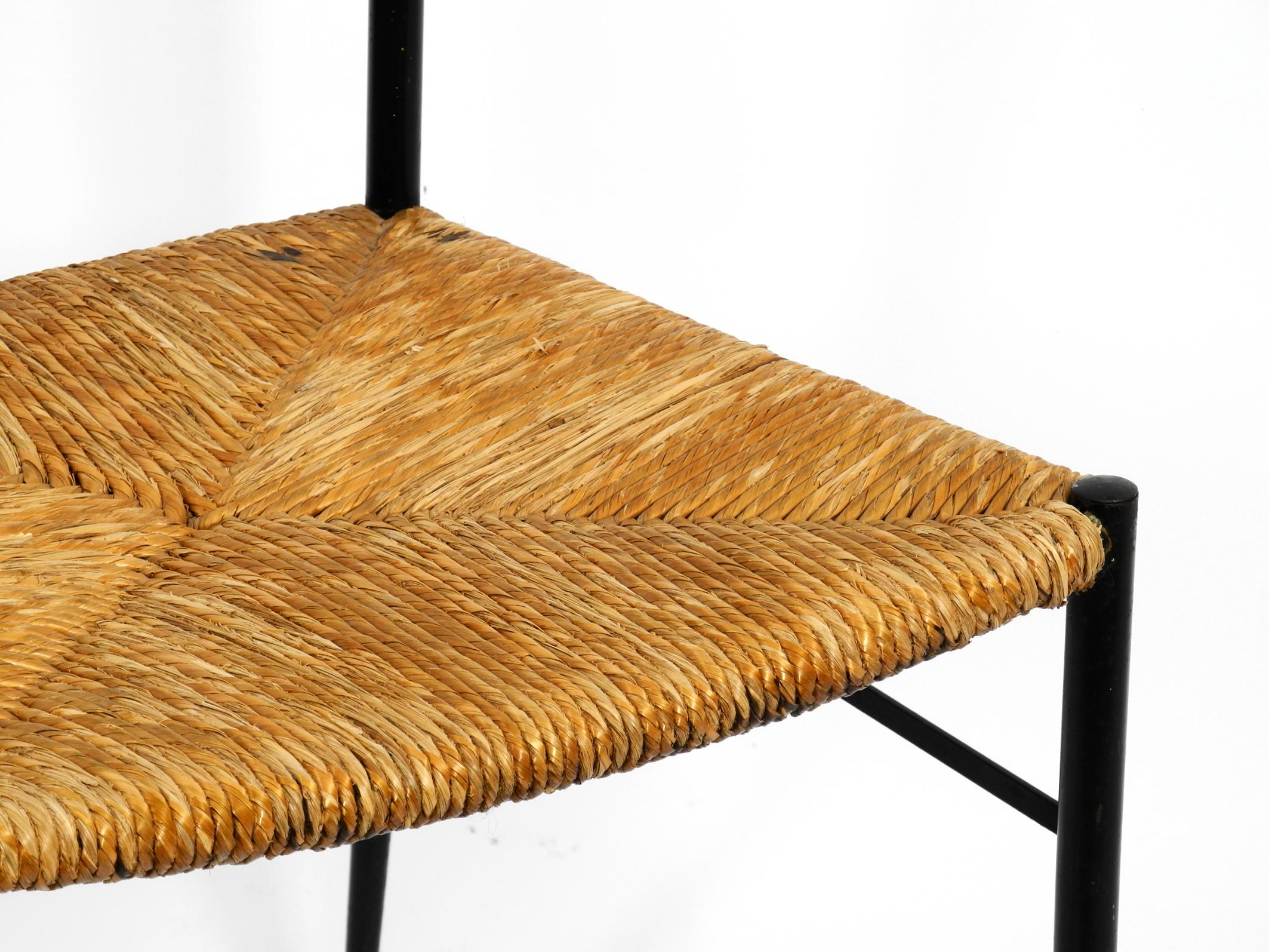 Elegant Filigree Midcentury Metal Chair with Raffia Seat, Made in Italy 4