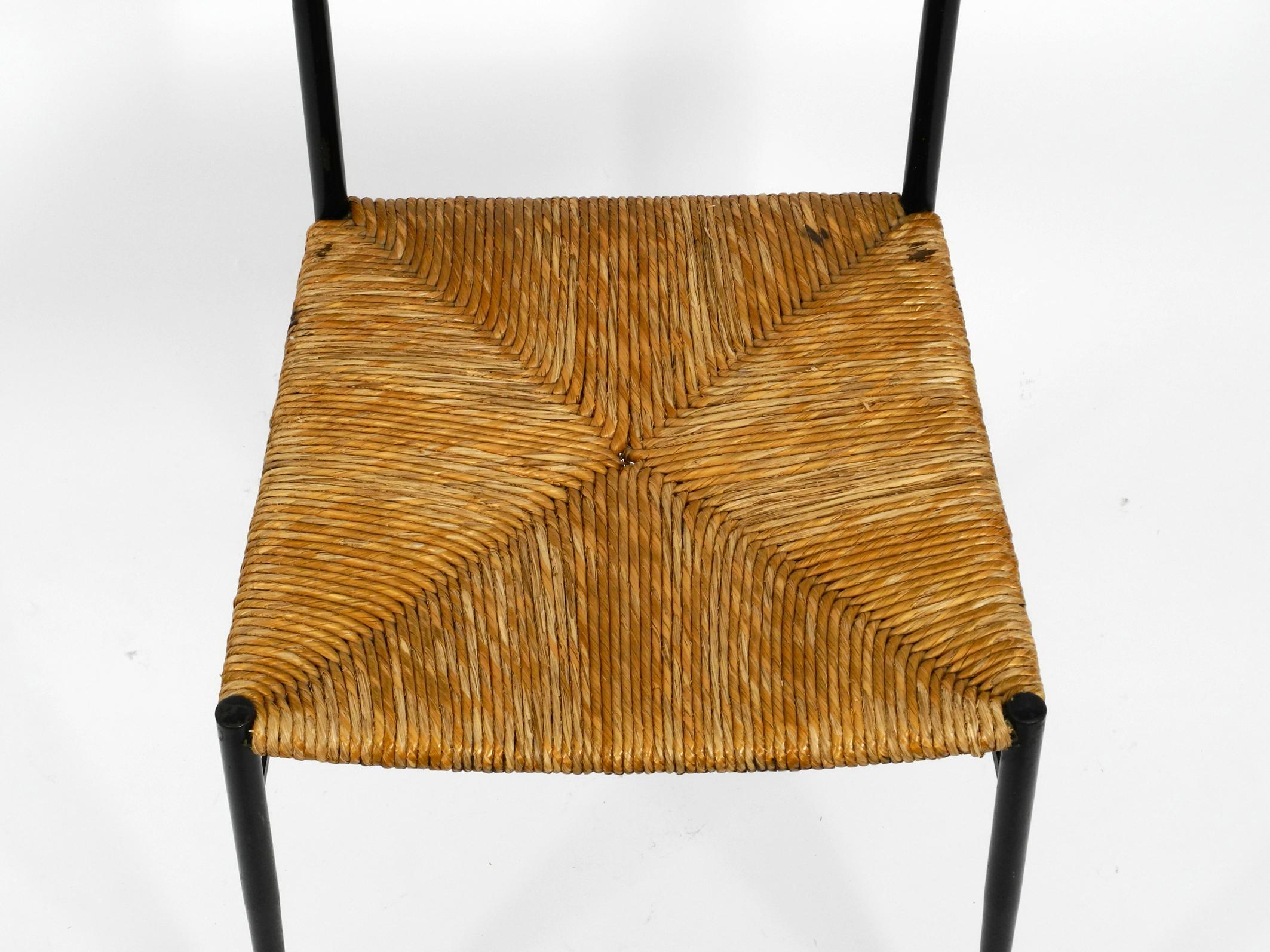 Mid-Century Modern Elegant Filigree Midcentury Metal Chair with Raffia Seat, Made in Italy