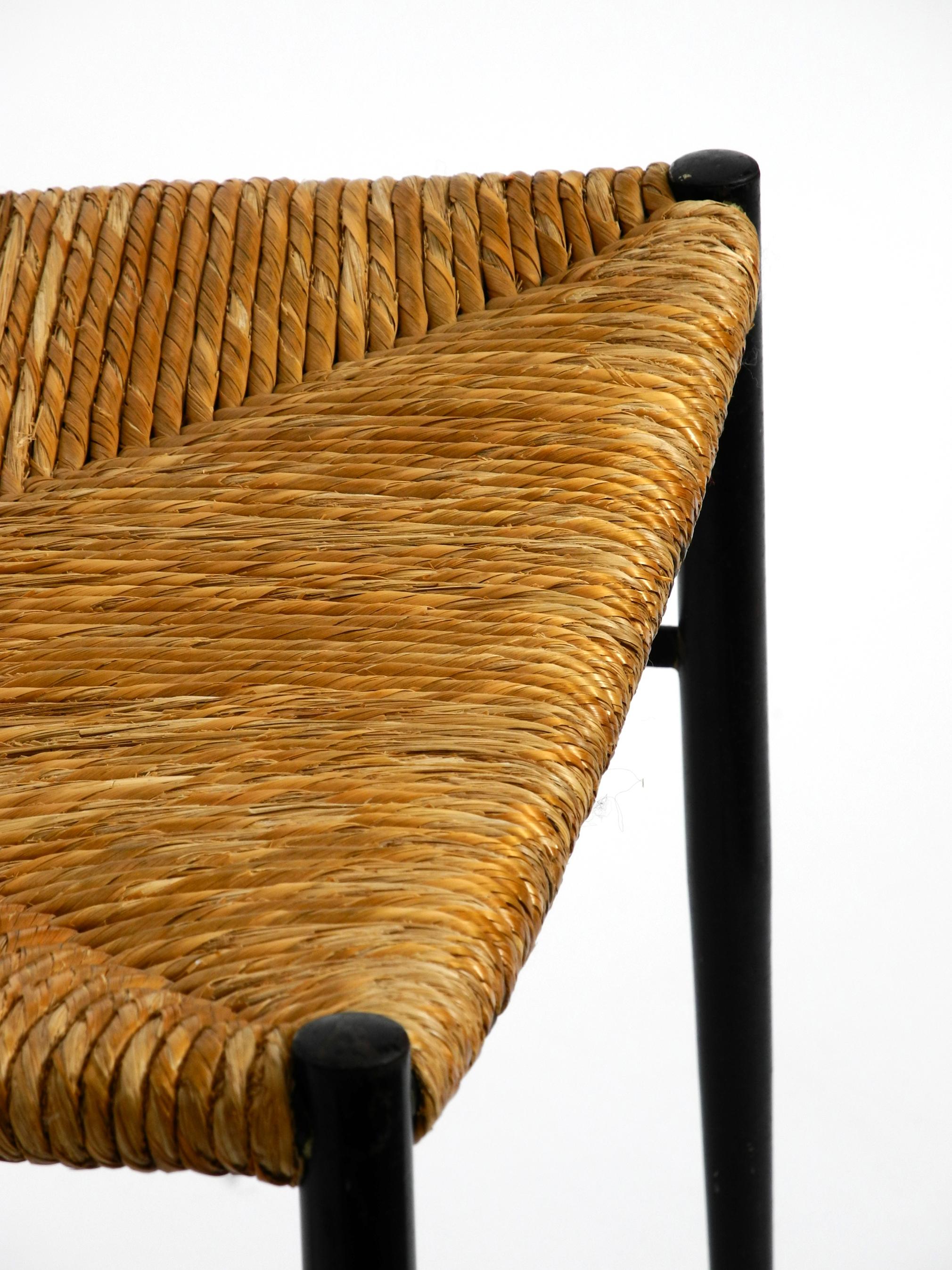 Italian Elegant Filigree Midcentury Metal Chair with Raffia Seat, Made in Italy