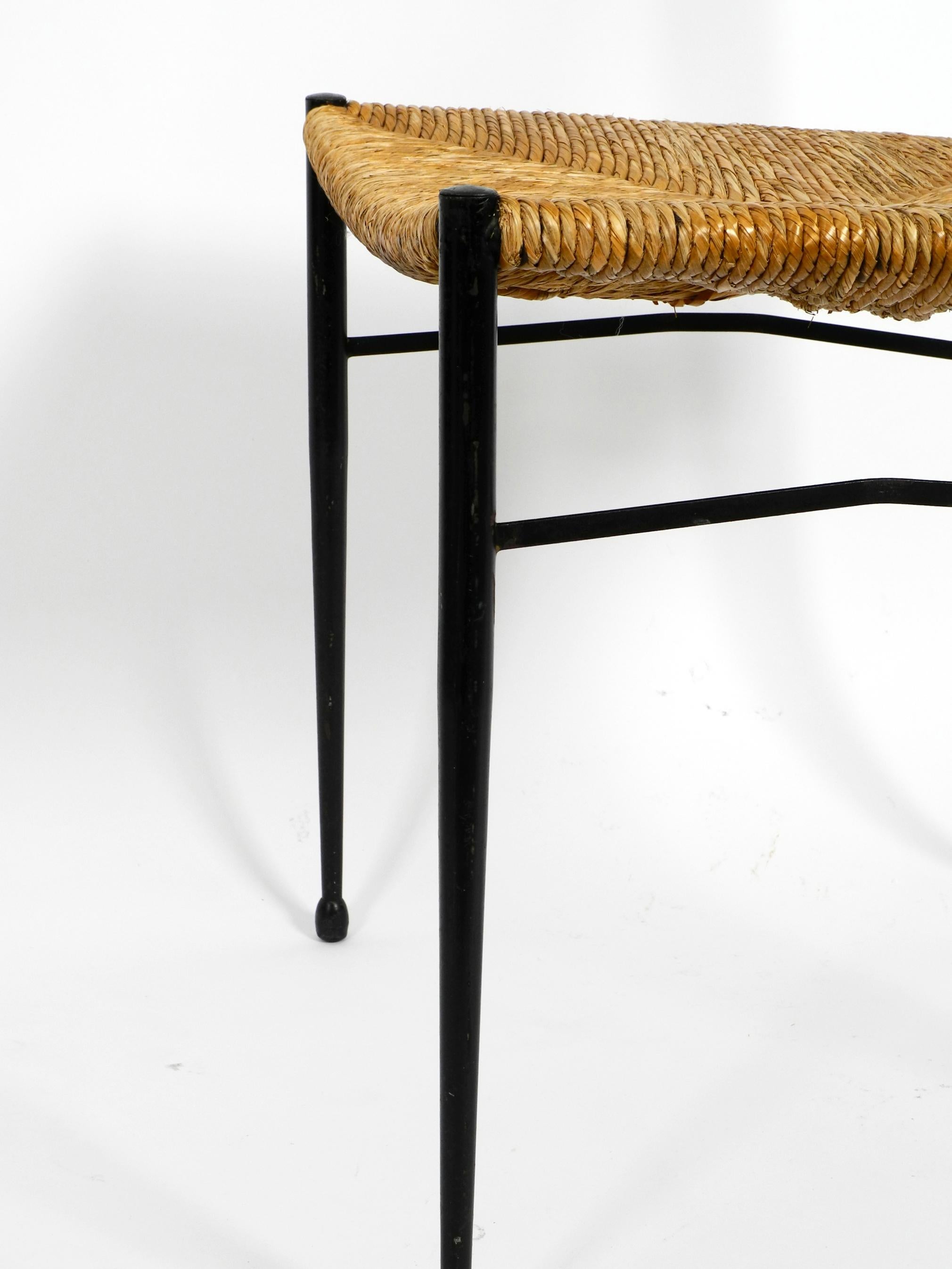 Elegant Filigree Midcentury Metal Chair with Raffia Seat, Made in Italy In Good Condition In München, DE