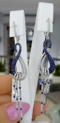 Elegant Fine Jewellery Blue Sapphire Diamond White Gold Modern Earrings