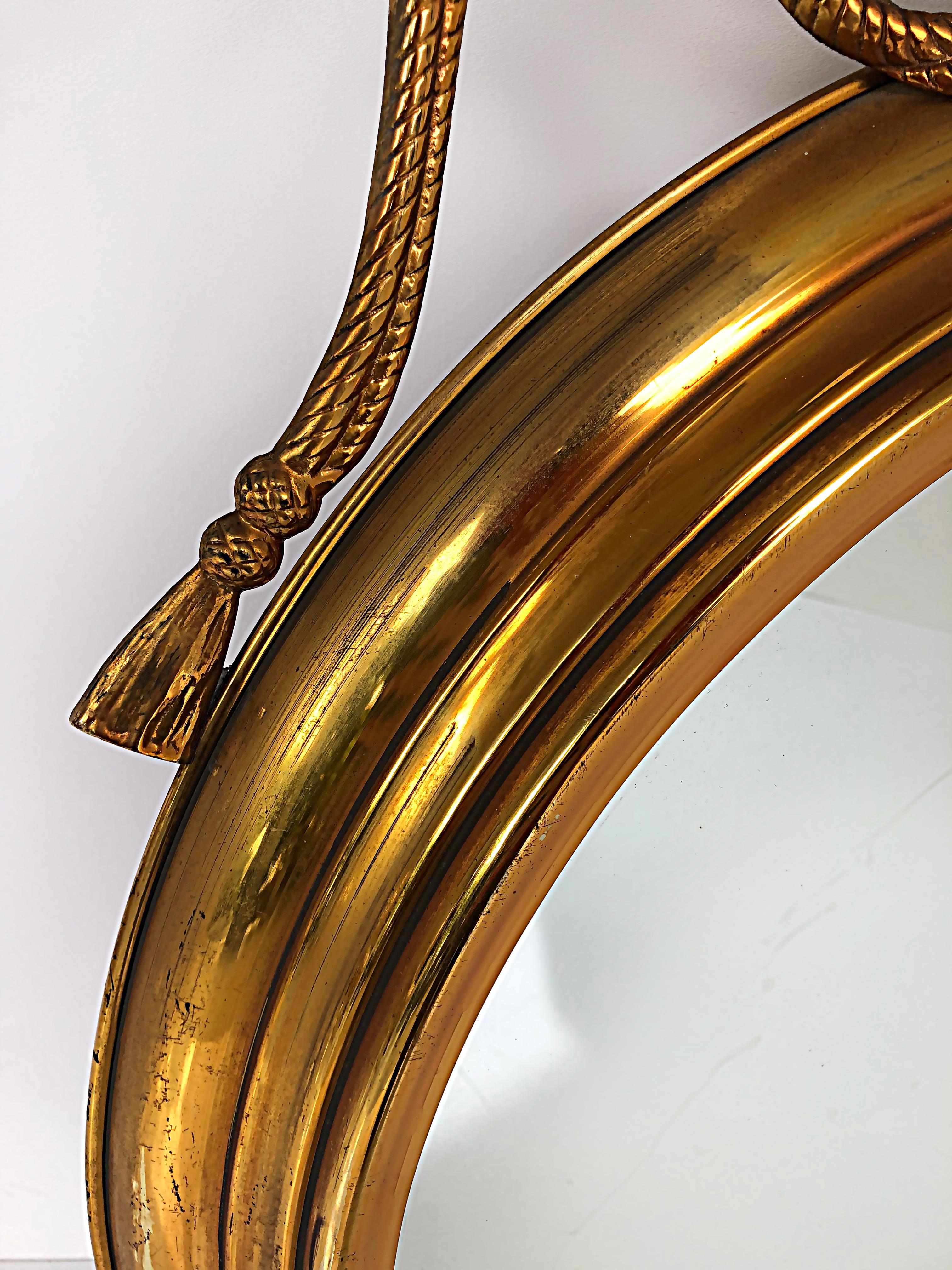 Neoclassical Elegant Fine Quality Brass Wall Mirror, Rope/Tassel Design For Sale