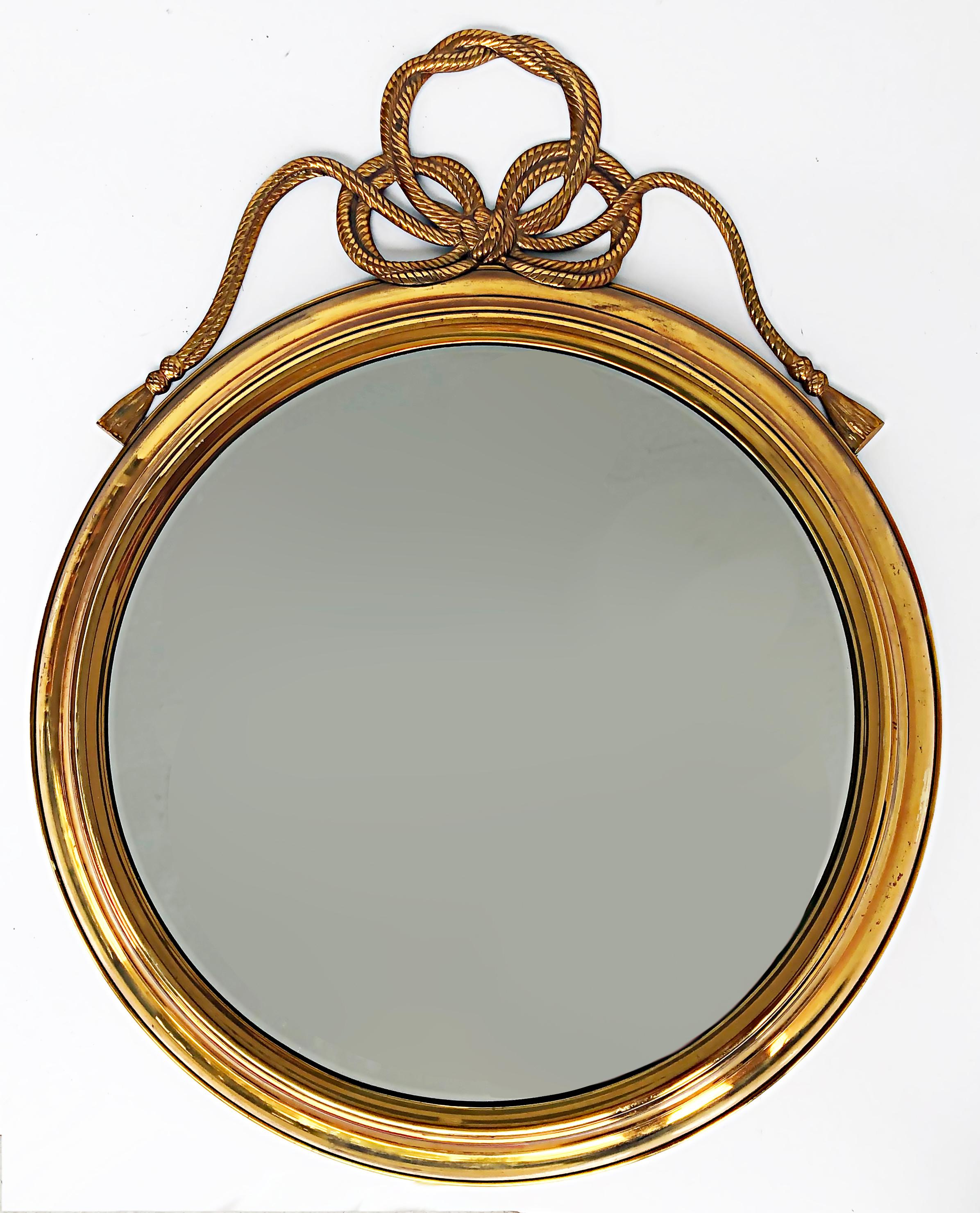 20th Century Elegant Fine Quality Brass Wall Mirror, Rope/Tassel Design For Sale