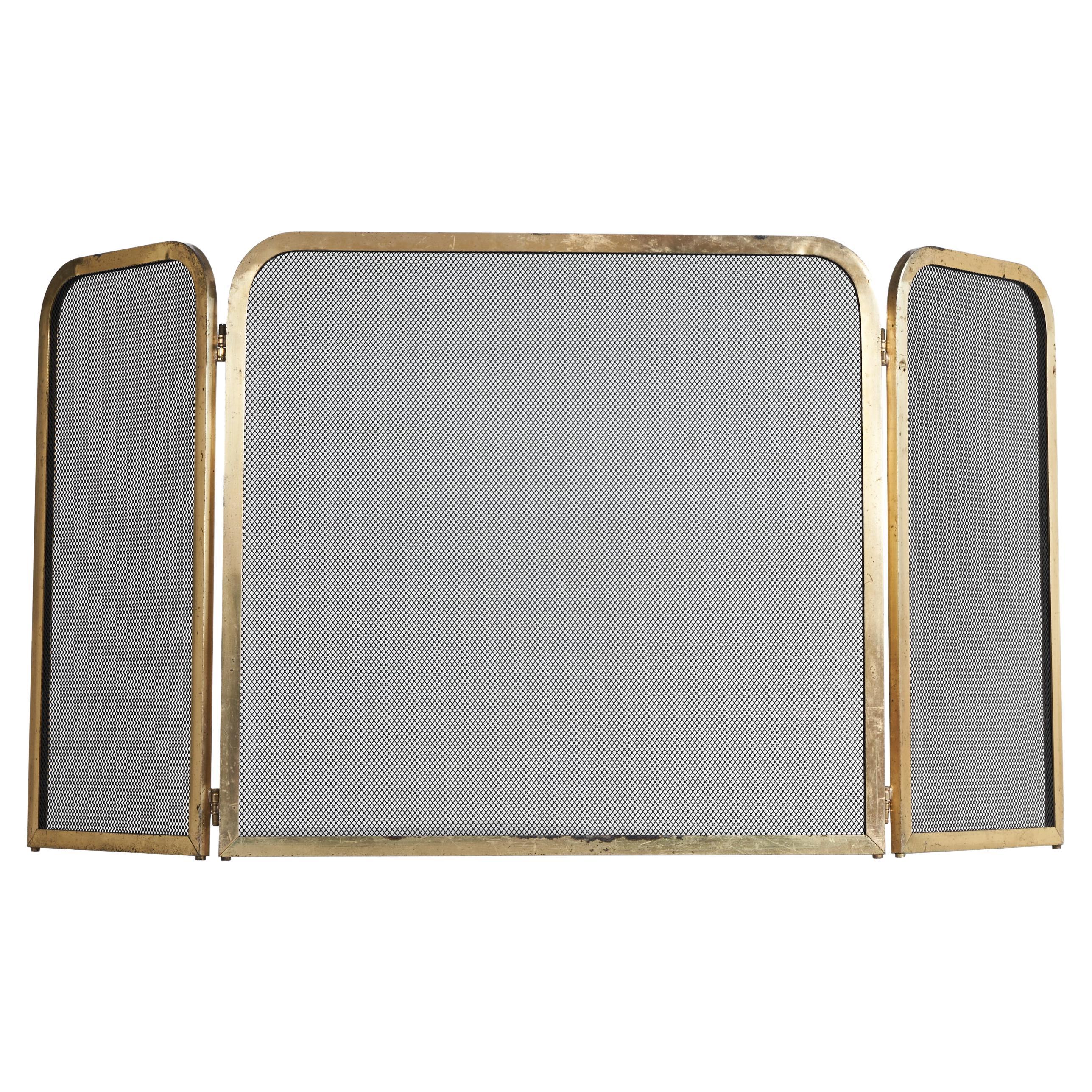 Elegant Fire Screen in Patinated Brass, 1970s