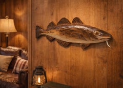 Elegant Fish Hand-Carved Wooden Cod Wall Sculpture Jan Nilsson, Scandinavian Art