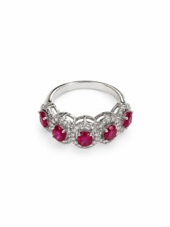 Elegant Five-Stone Ruby & Diamond Halo Ring