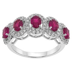 Elegant Five-Stone Ruby & Diamond Halo Ring