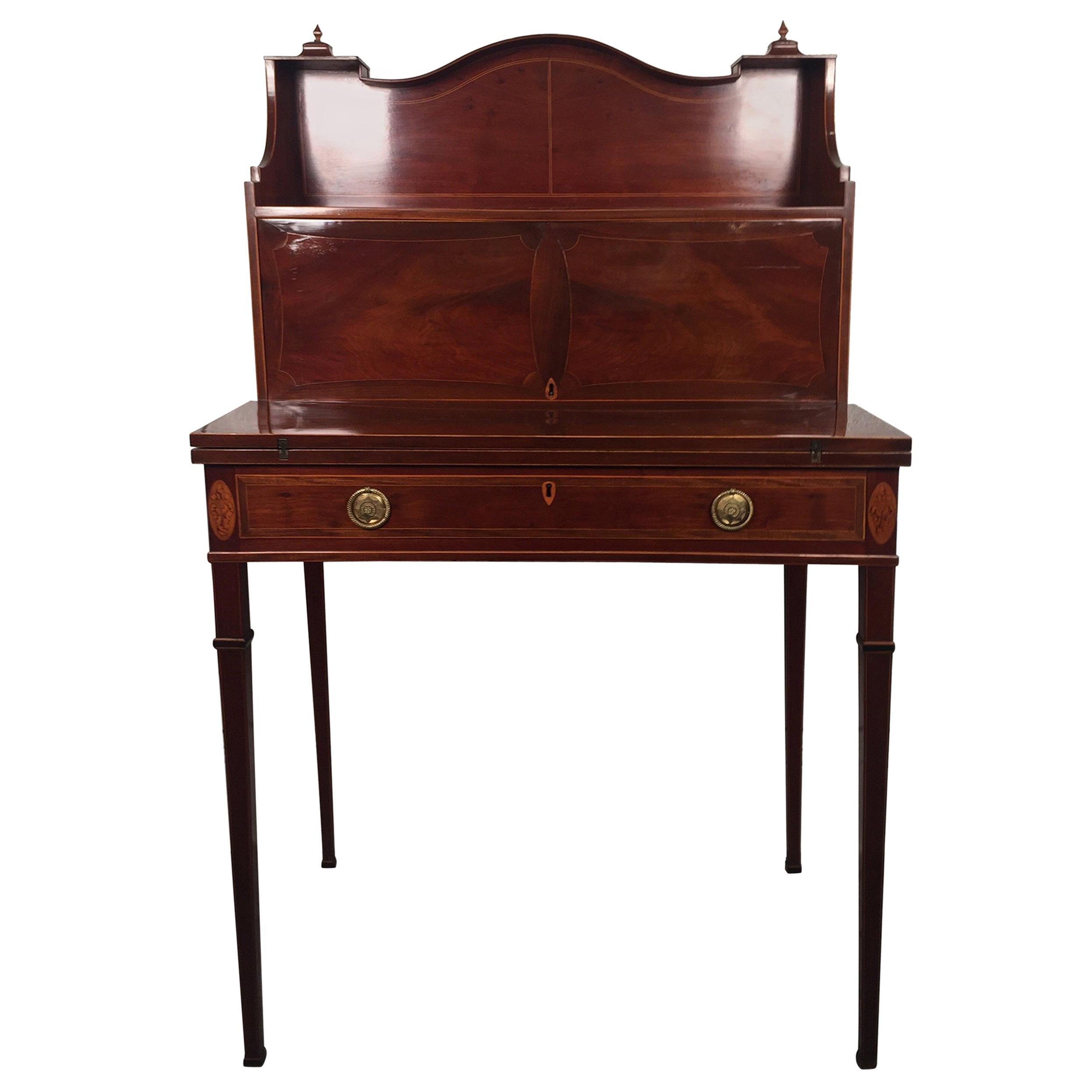 Antique English Hepplewhite Satinwood Inlaid Mahogany Secretary Desk