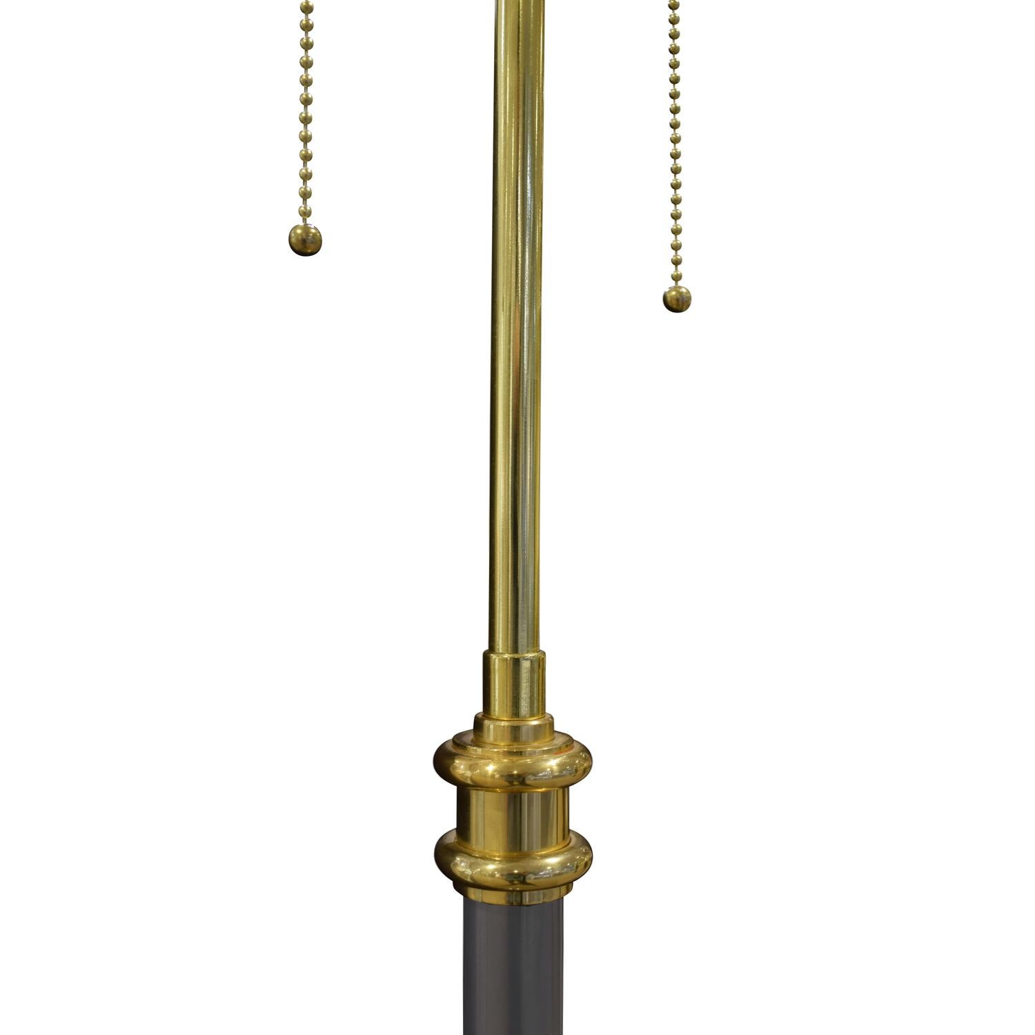 American Elegant Floor Lamp in Gunmetal with Brass Accents, 1980s For Sale
