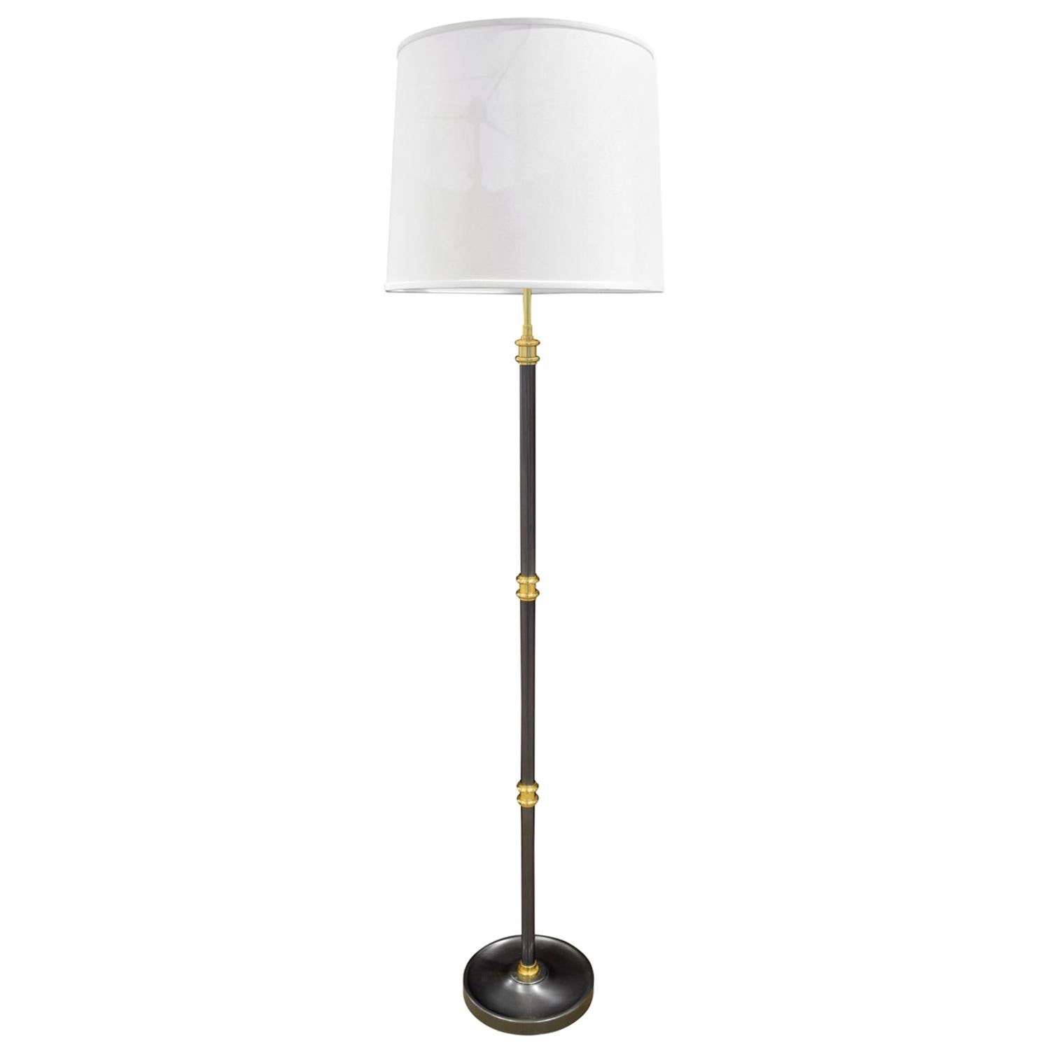 Elegant Floor Lamp in Gunmetal with Brass Accents, 1980s For Sale