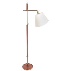 Elegant Floor Lamp in Patinated Brass and Leather, Swedish Modern, 1940s