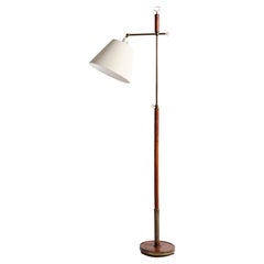 Vintage Elegant Floor Lamp in Patinated Brass and Leather, Swedish Modern, 1940s