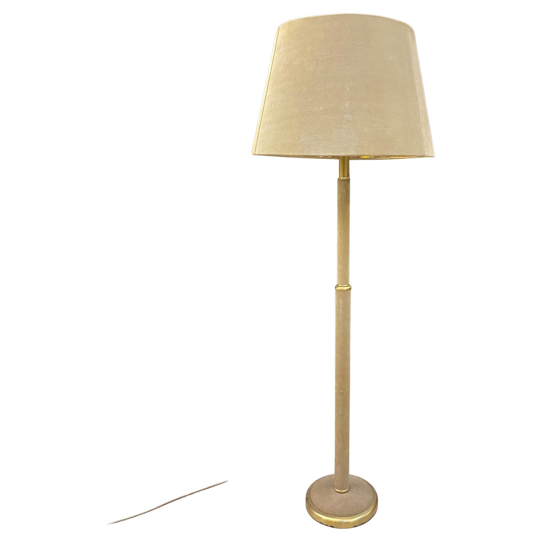 Elegant Floor Lamp in Suede Leather in the Style of Jacques Adnet, circa 1960 For Sale
