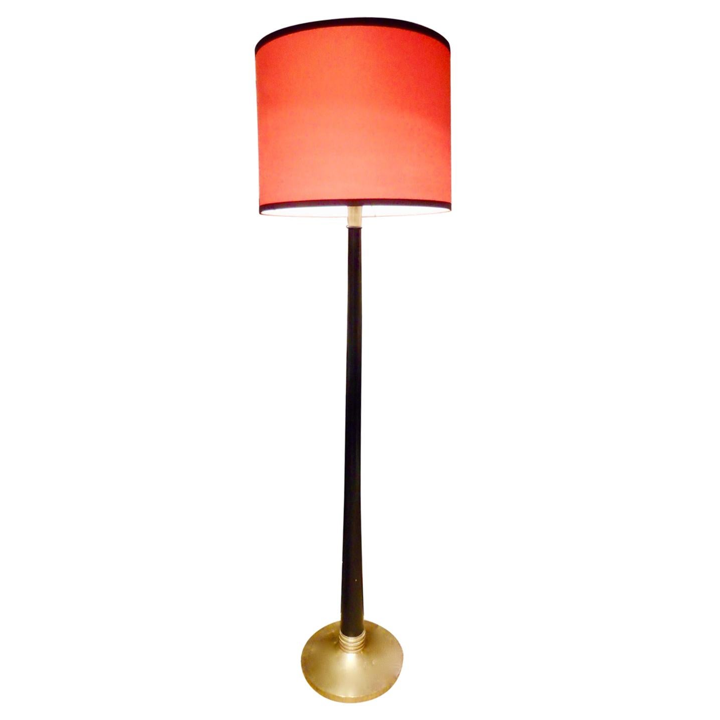 Elegant Floor Lamp with an Orange Lampshade by De Coene & Frères, Belgium, 1930