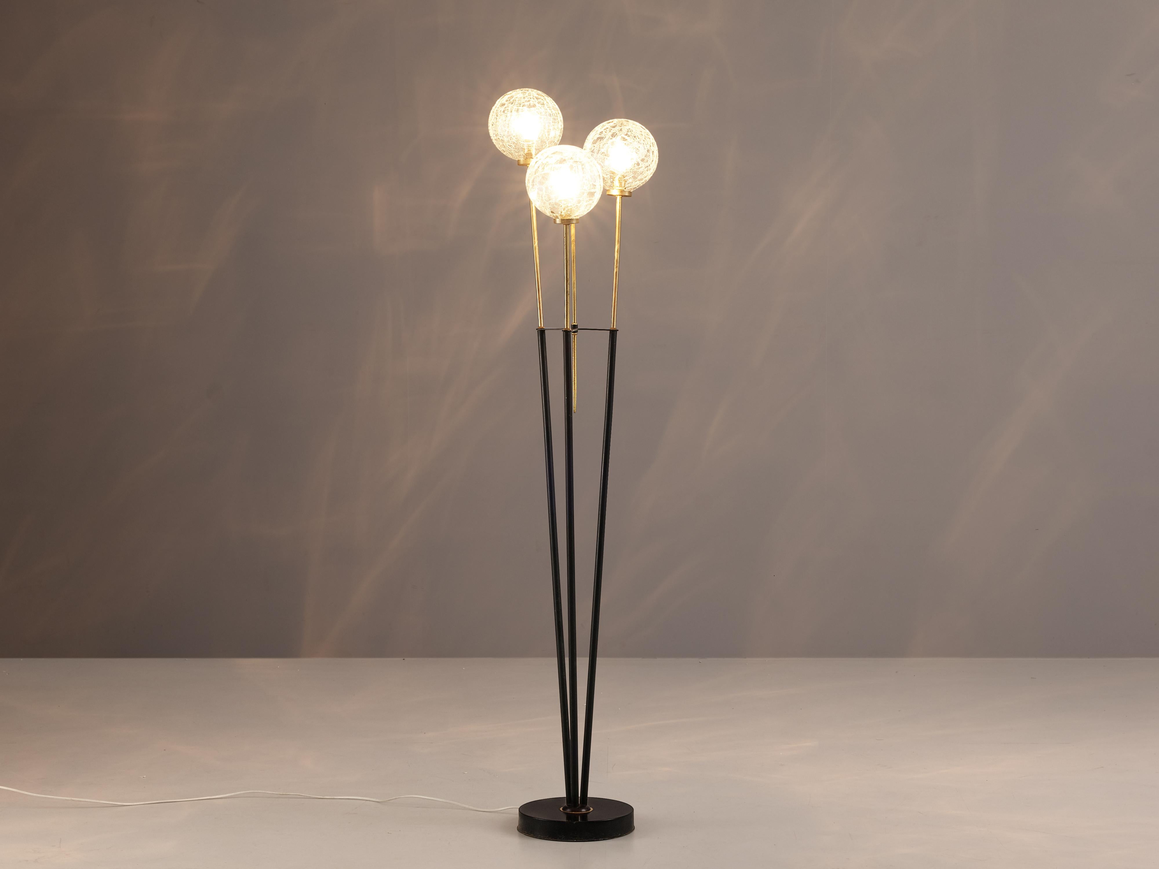 Mid-Century Modern Elegant Floor Lamp with Structured Glass Spheres