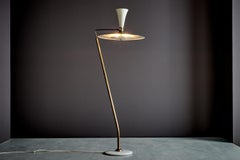 Elegant Floorlamp with white marble base in the manner of Stilnovo, Italy, 1950s
