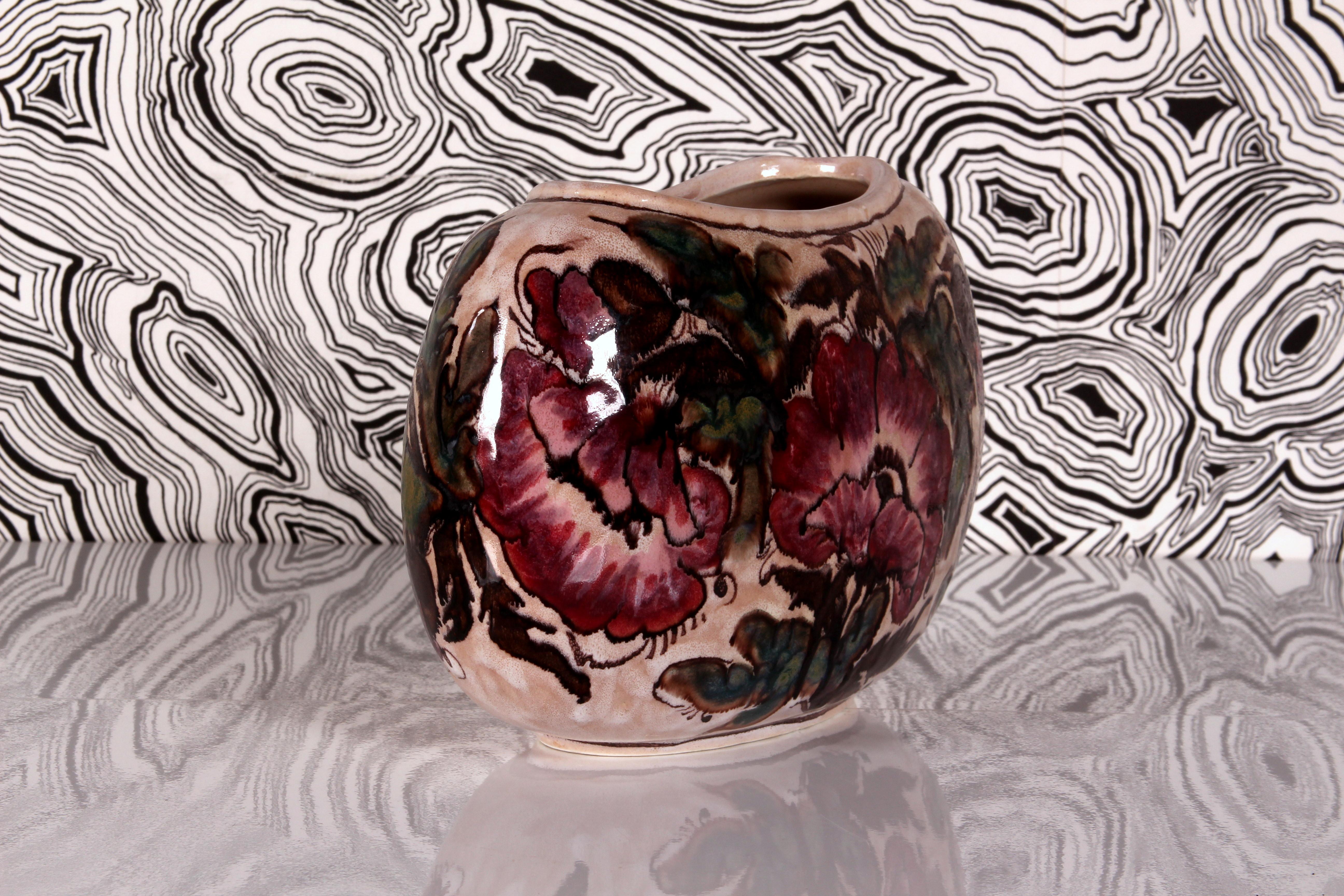 elegante, kunstvolle italienische Blumenvase von Elio Schiavon, Italien, 1960er Jahre, handbemalt im Angebot 1