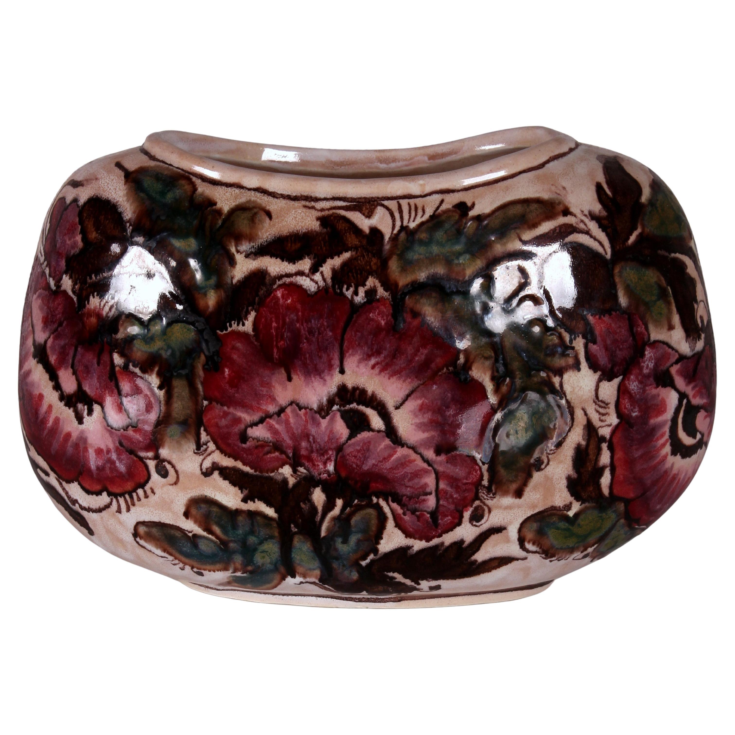 elegant floral artful Italian vase by Elio Schiavon Italy 1960s handpainted
