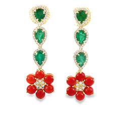 Elegant Floral Coral, Emerald and diamond earring