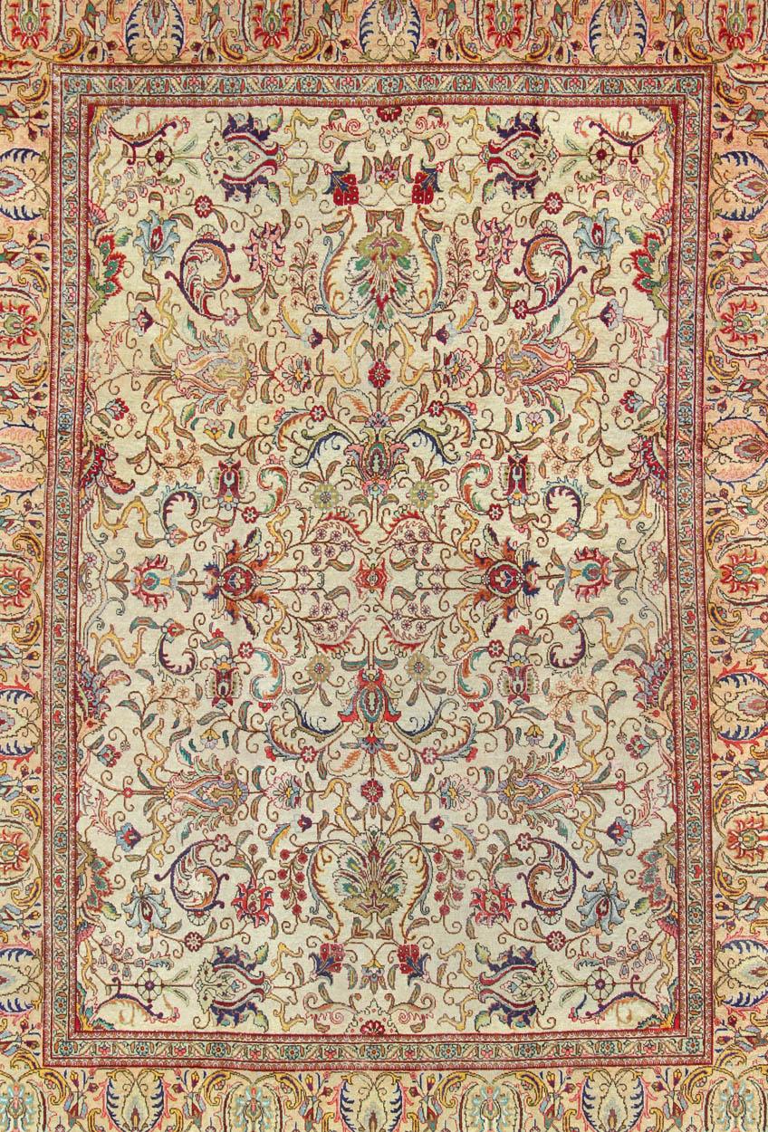 Hand-Knotted Elegant Floral Design Vintage Persian Tabriz Rug in Colorful Tones