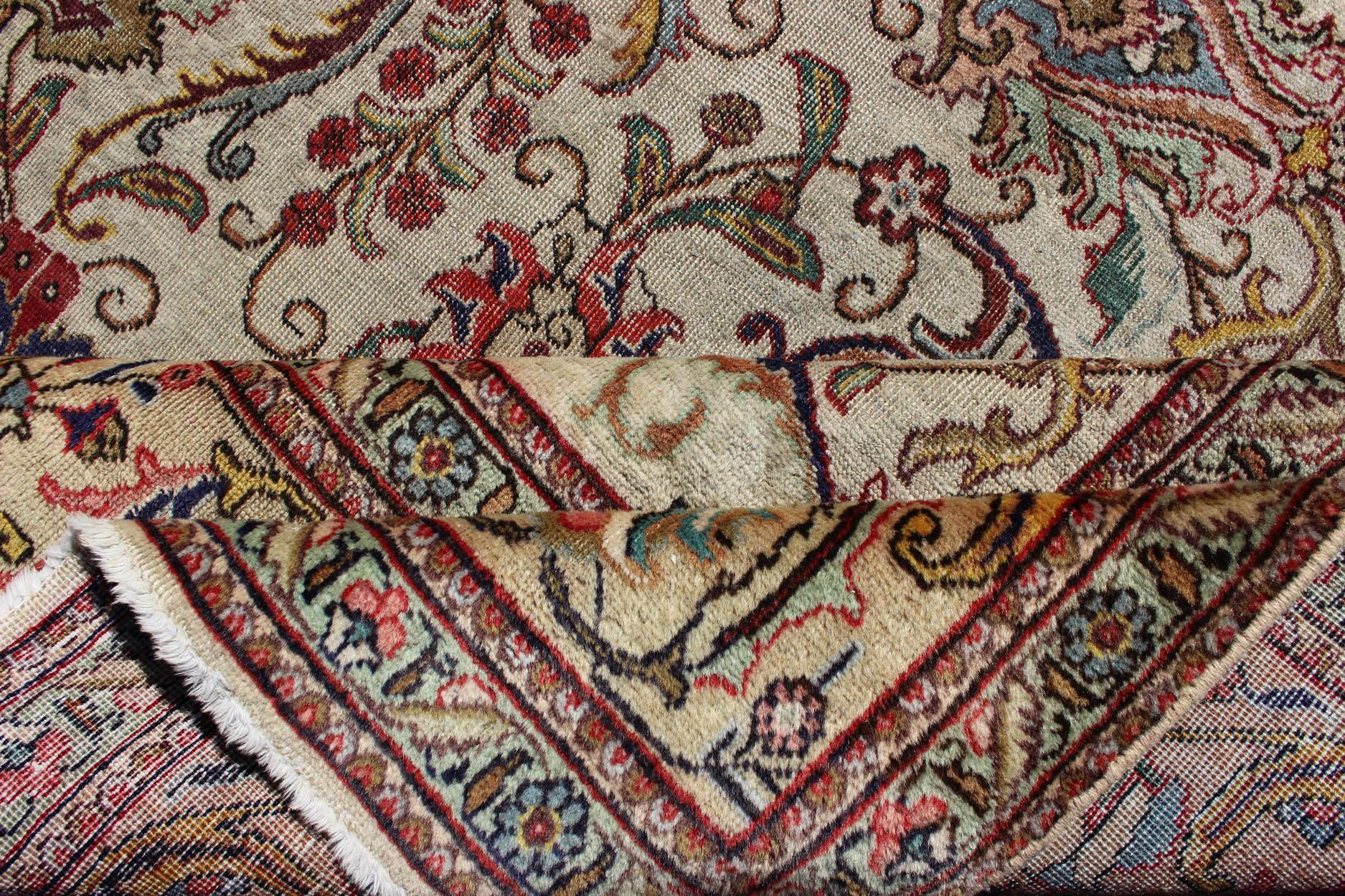 Mid-20th Century Elegant Floral Design Vintage Persian Tabriz Rug in Colorful Tones