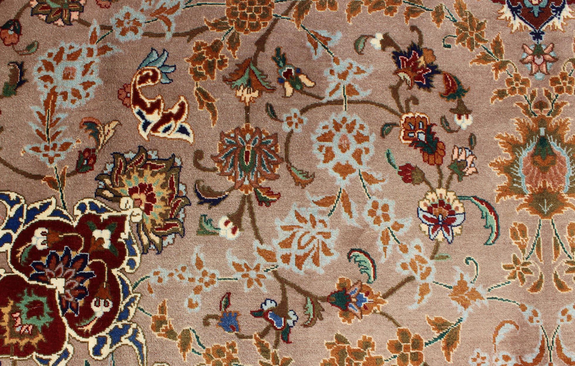 Elegant Floral Medallion Design Vintage Persian Tabriz Rug in Colorful Tones For Sale 4