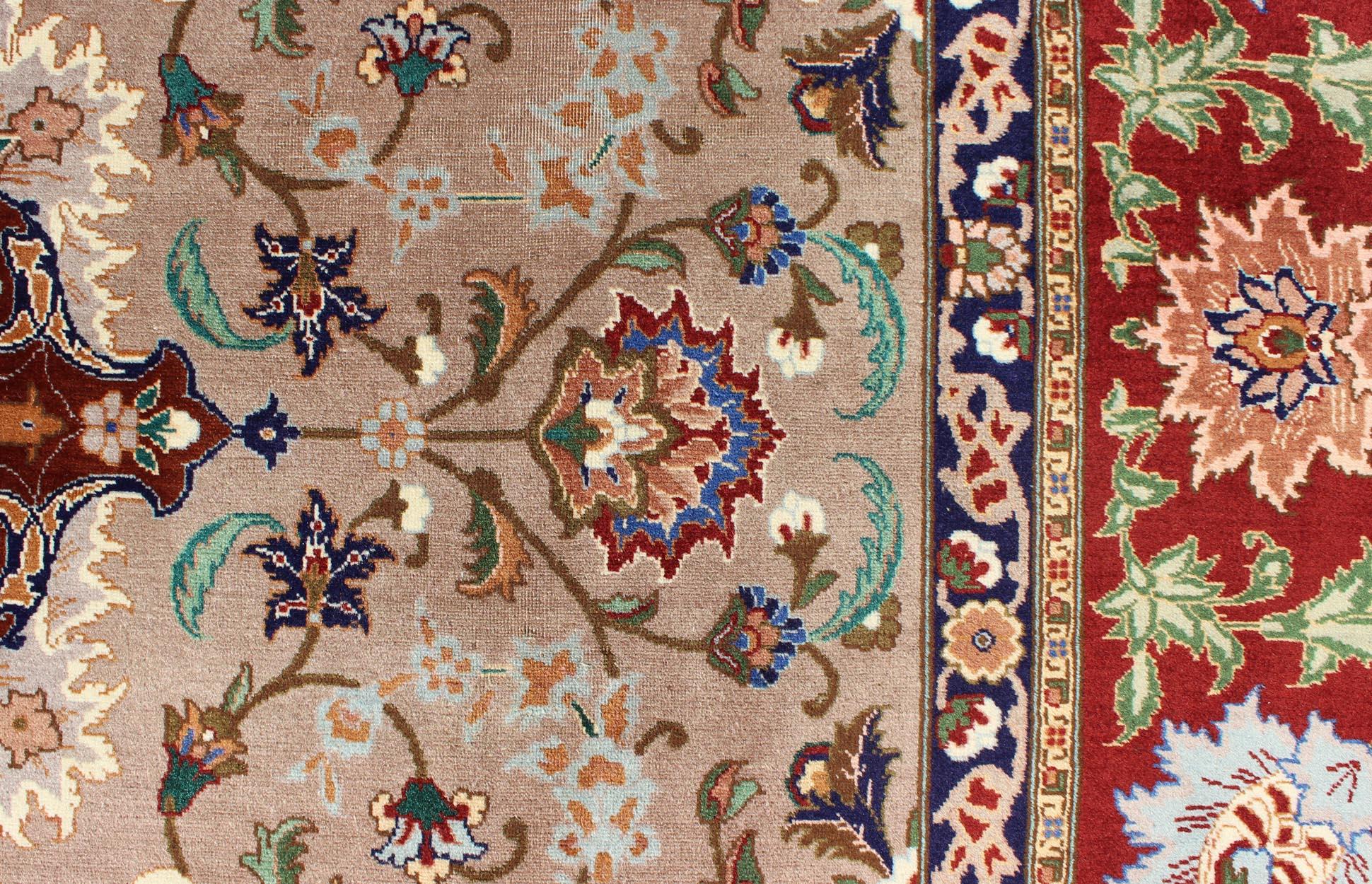 Elegant Floral Medallion Design Vintage Persian Tabriz Rug in Colorful Tones For Sale 5