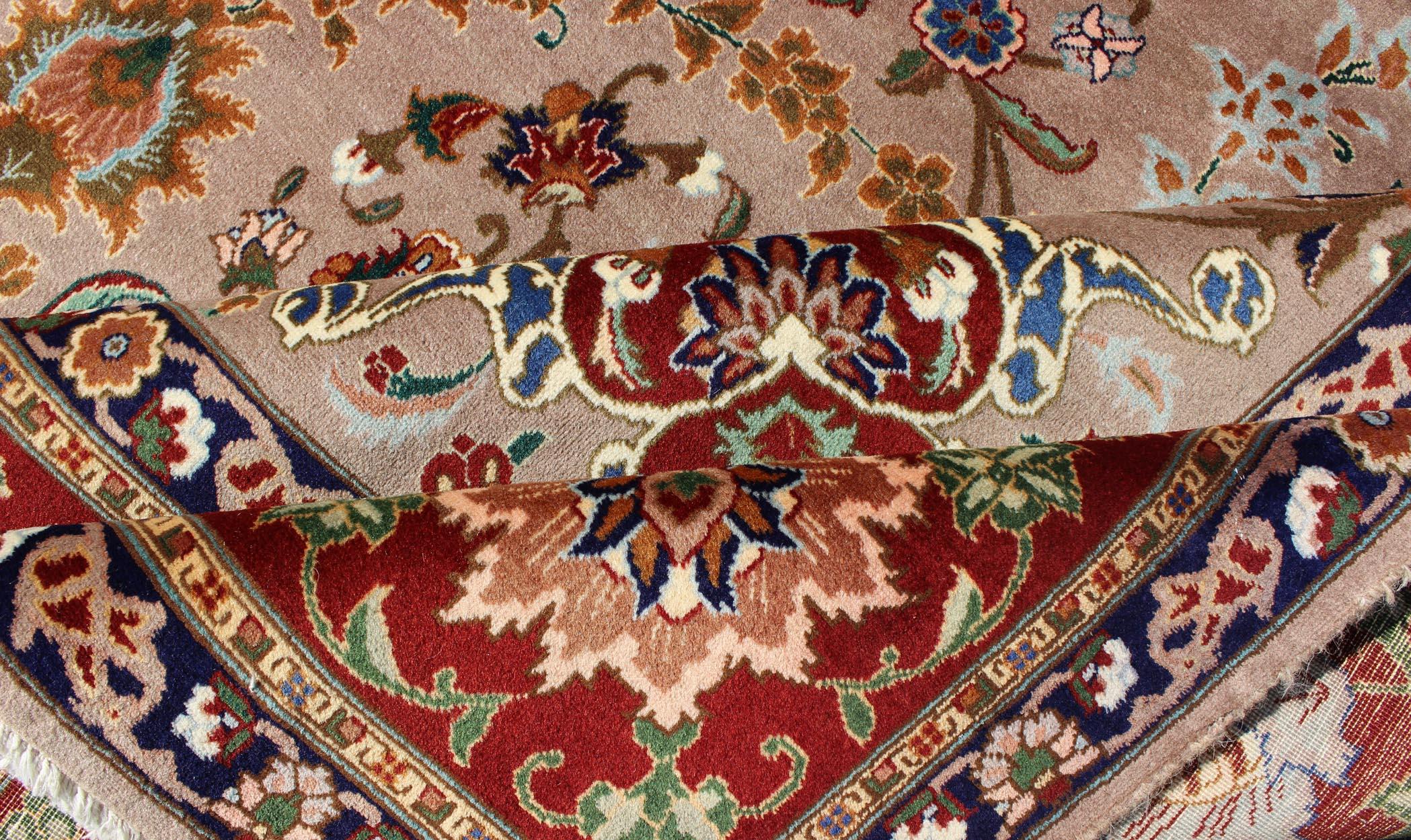 Elegant Floral Medallion Design Vintage Persian Tabriz Rug in Colorful Tones For Sale 6