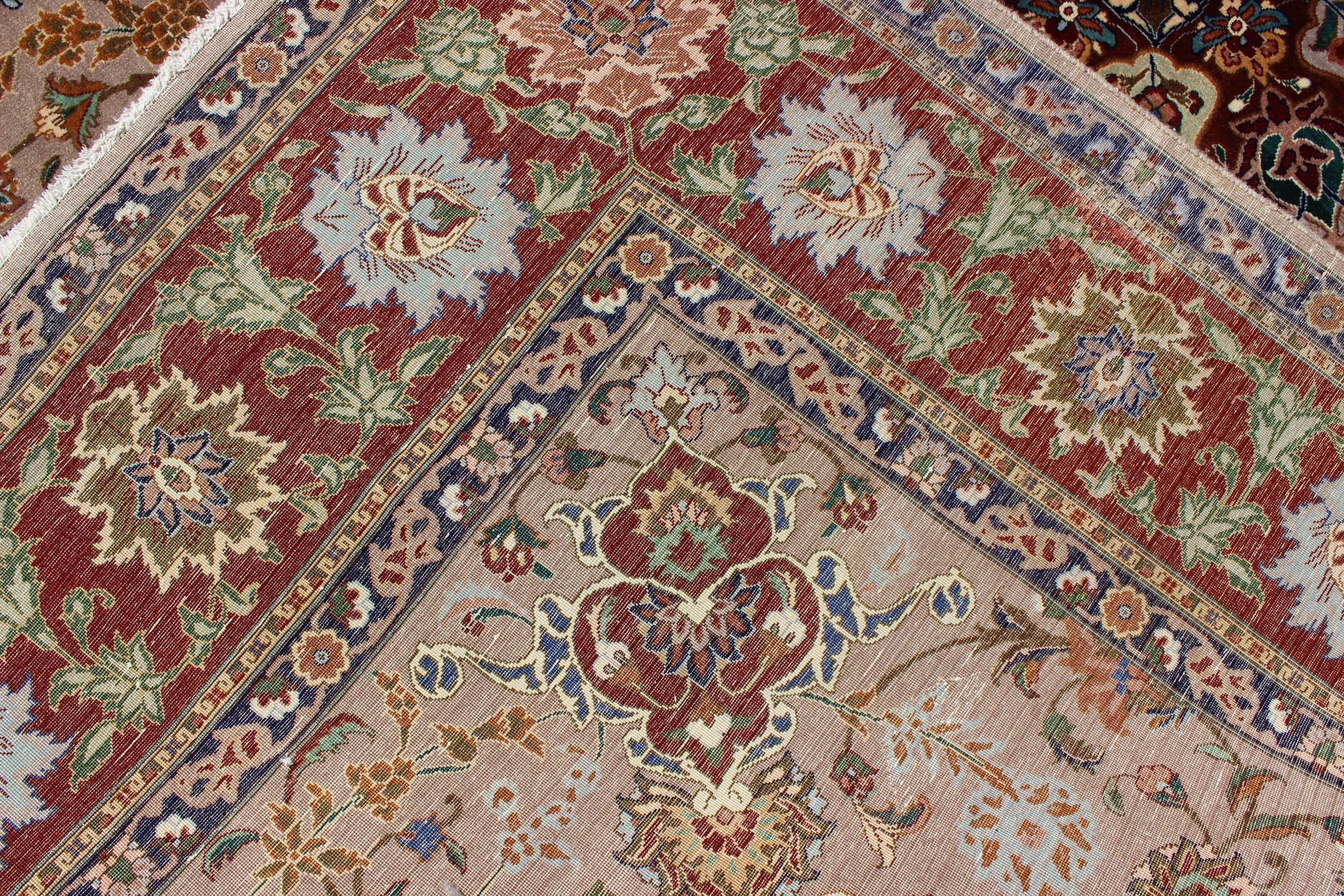 Elegant Floral Medallion Design Vintage Persian Tabriz Rug in Colorful Tones For Sale 7