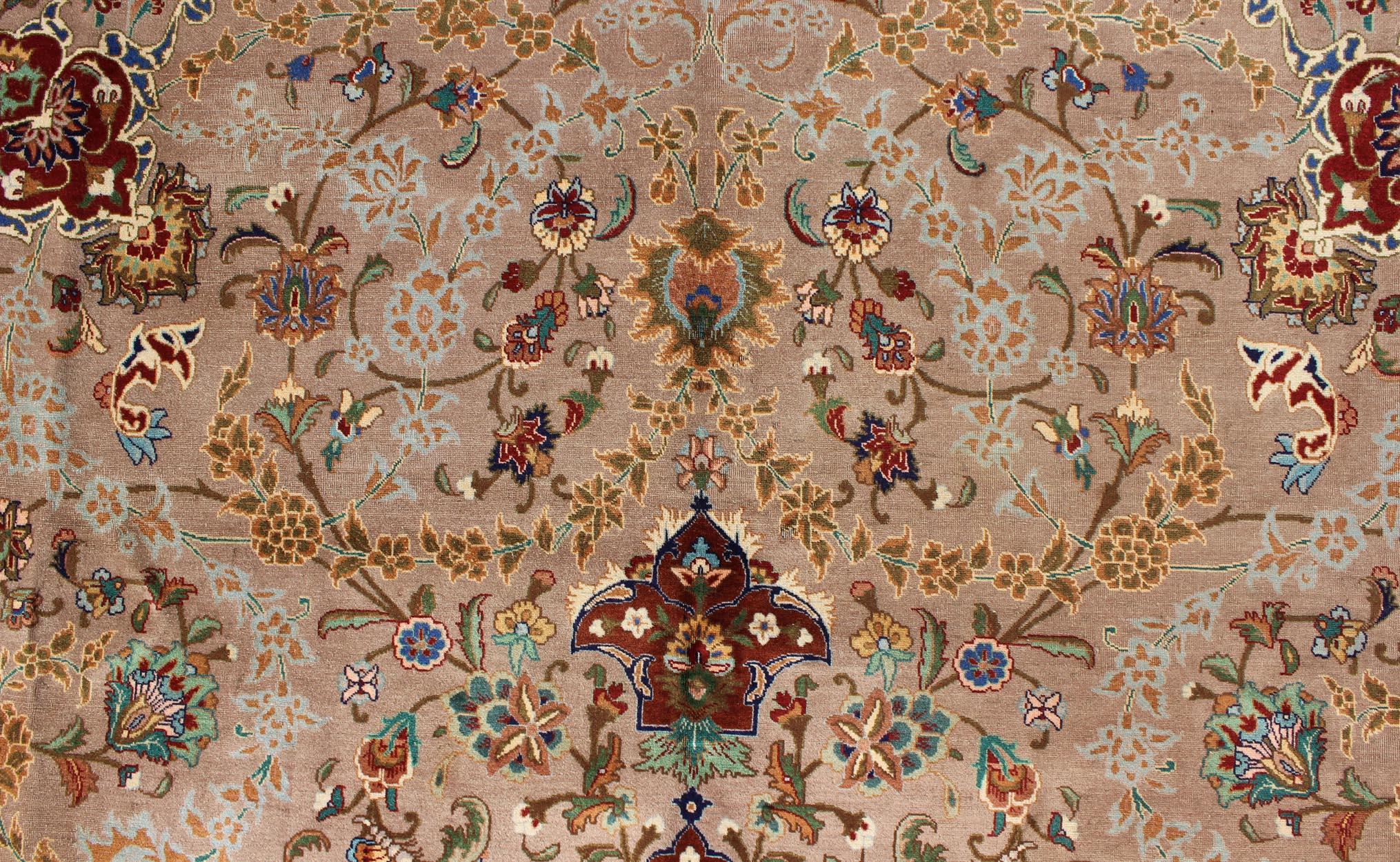 Elegant Floral Medallion Design Vintage Persian Tabriz Rug in Colorful Tones For Sale 3