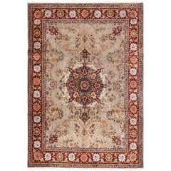 Vintage persischer Täbriz-Teppich in bunten Tönen mit floralem Medaillonmuster