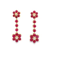 Elegant Floral Ruby and Diamond Drop Earrings