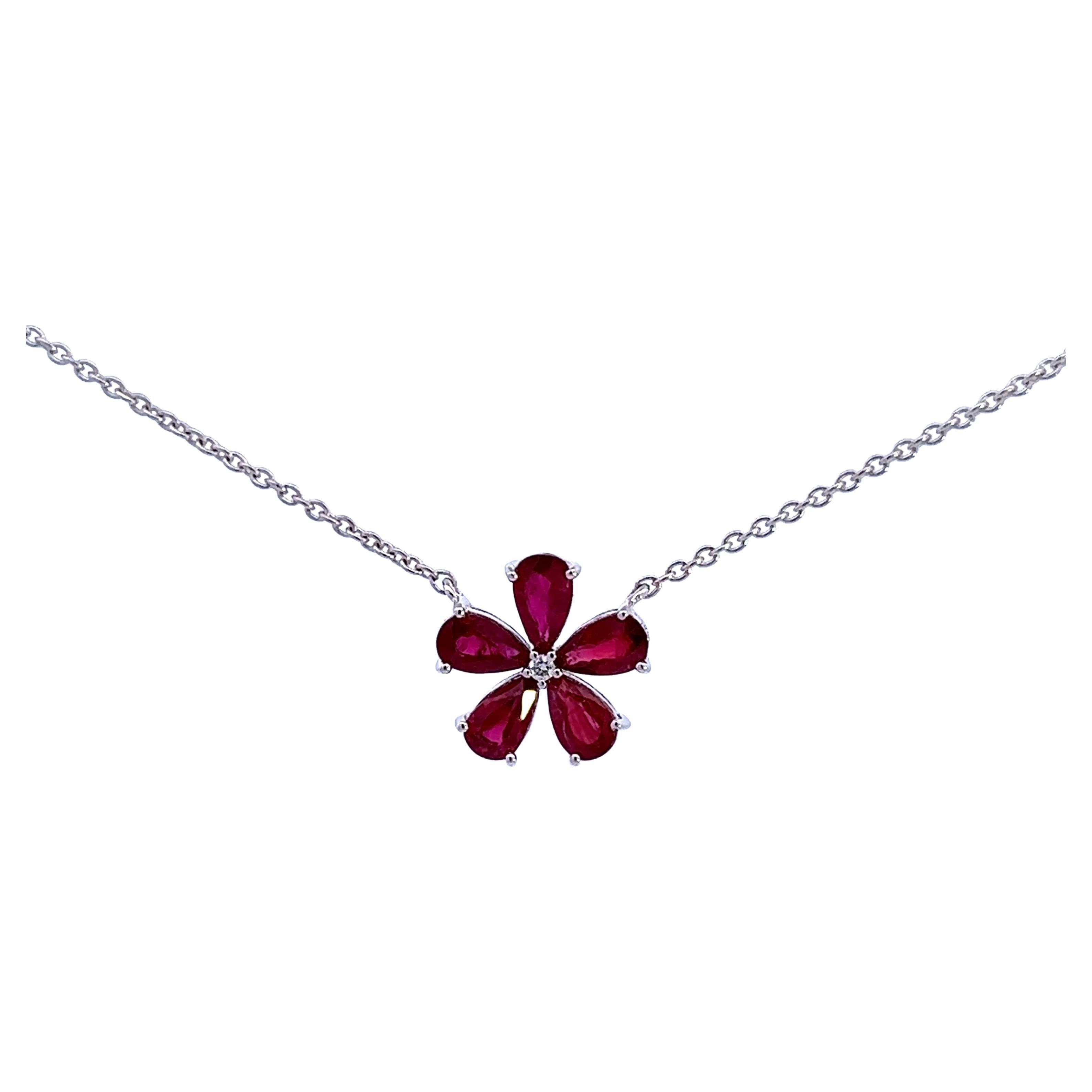 Elegant Floral Ruby Pendant Necklace