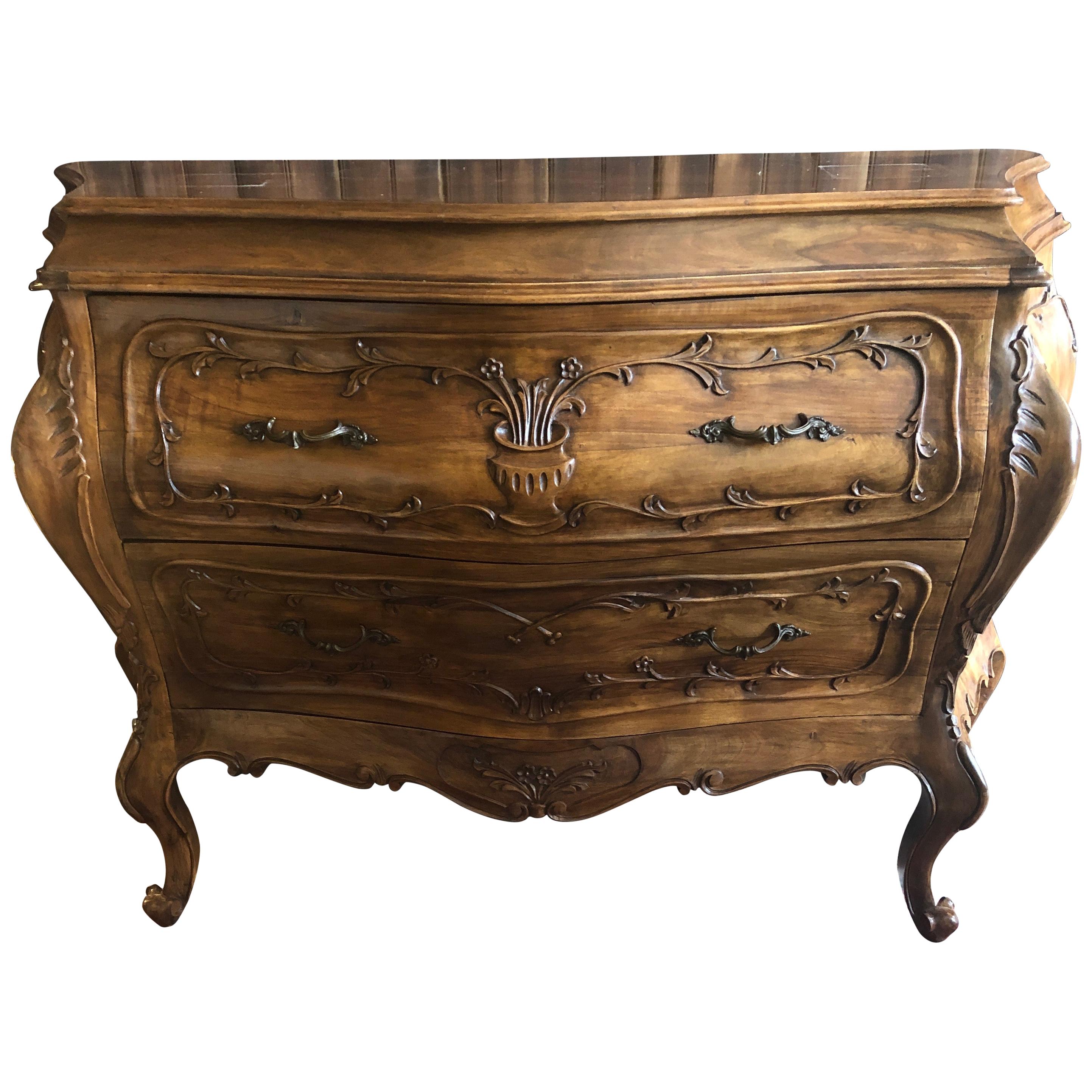 Elegant Florentine Bombay Style Carved Wood Commode Chest of Drawers