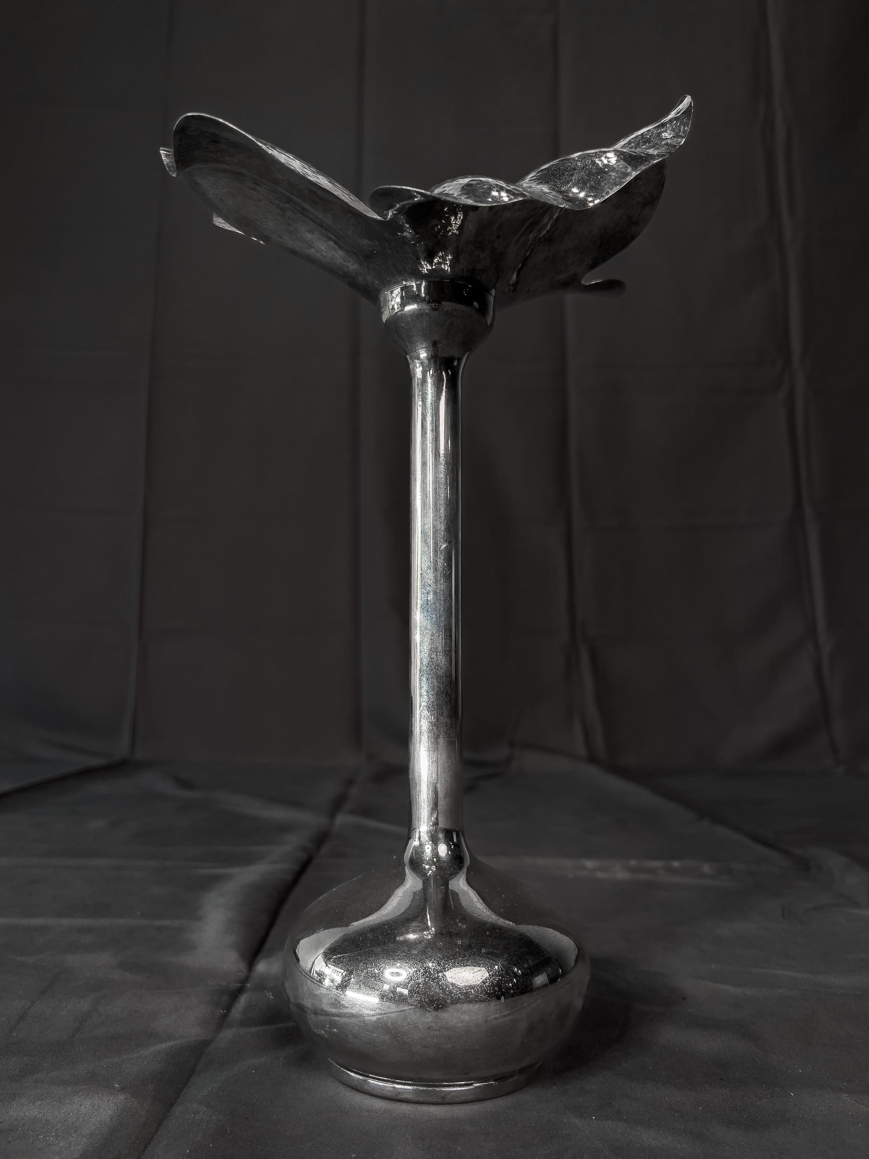Brass Handmade Hammered Silverplate Vase signed by Brazilian artist M M EVOLUCAO 