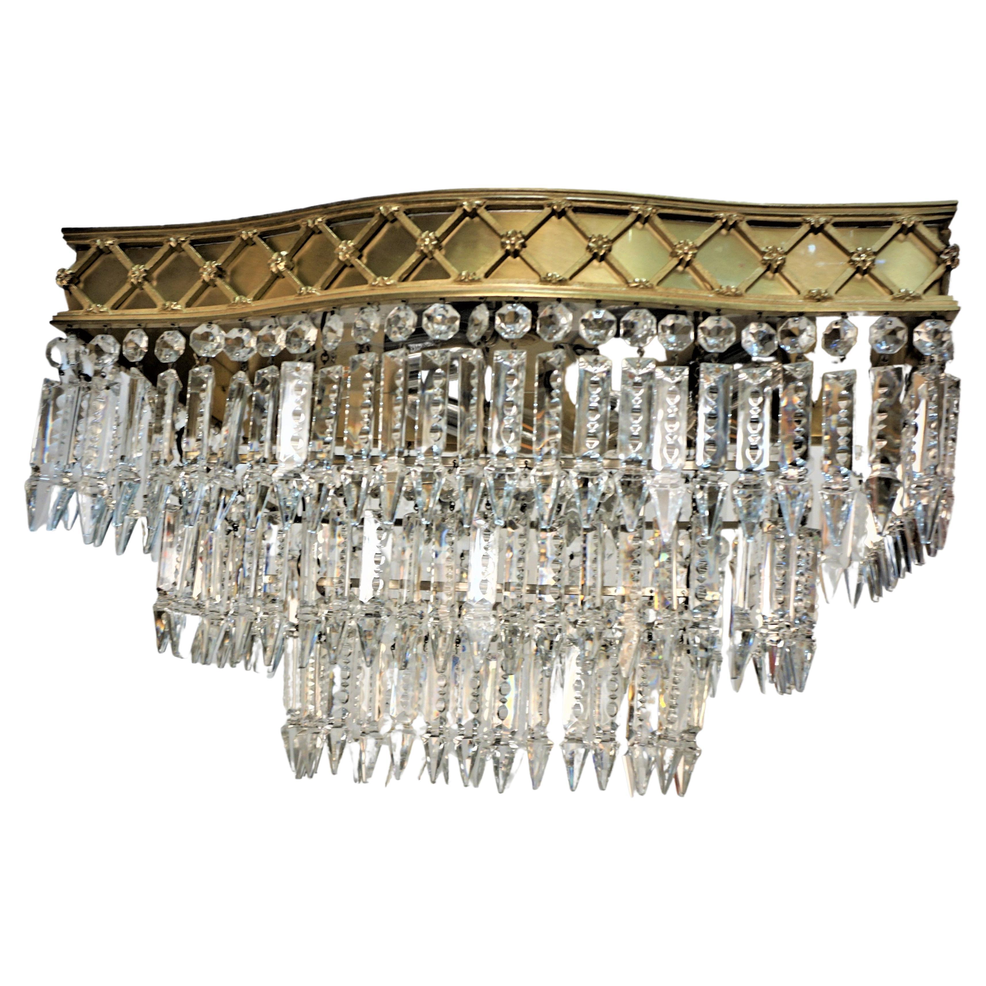 Pair of French Crystal Flush Mount in Two Sizes Bronze Basket Chandelier at 1stDibs