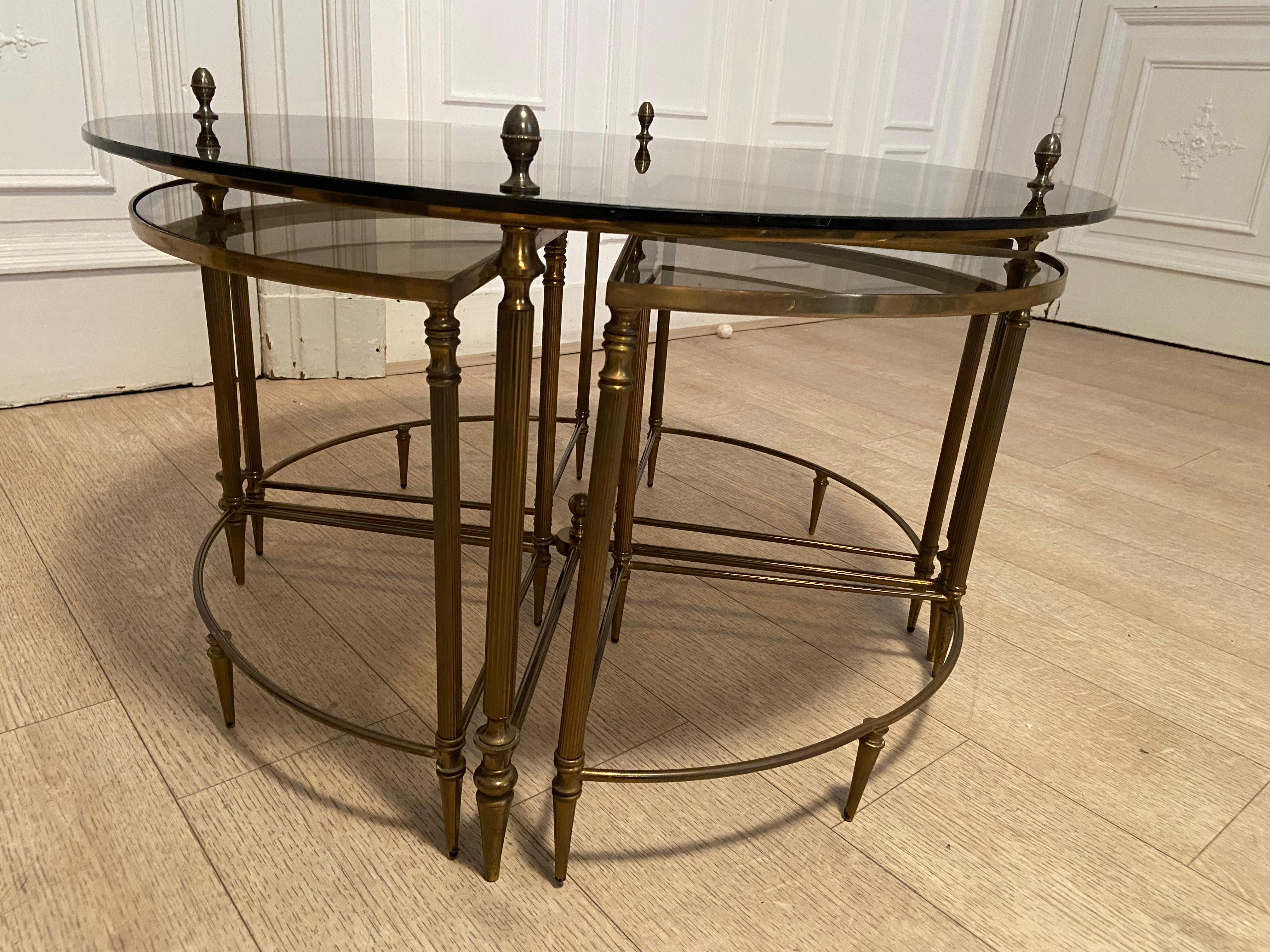 Elegant Fluted Brass Nesting Tables Attributed to Maison Jansen 4