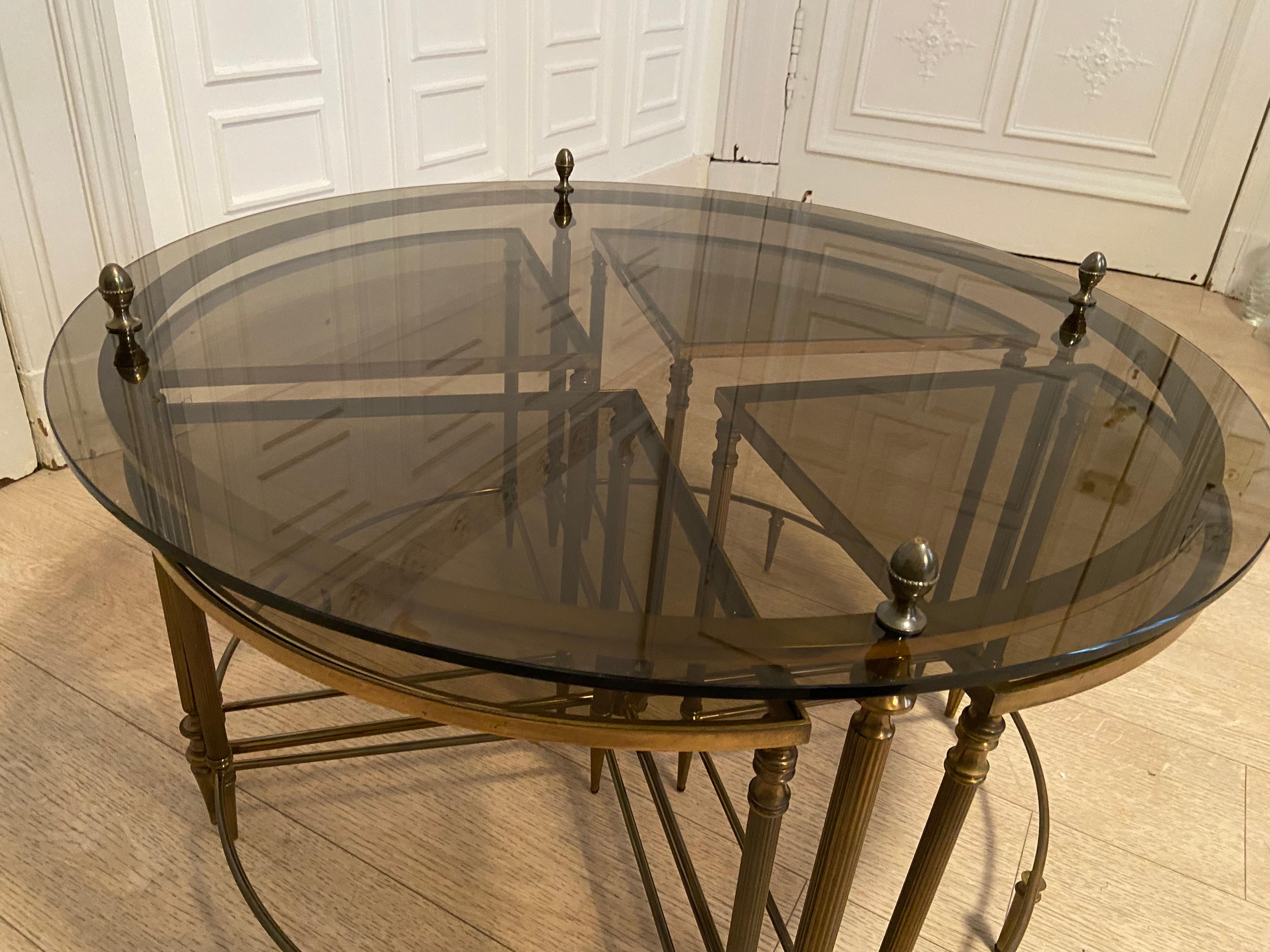Elegant Fluted Brass Nesting Tables Attributed to Maison Jansen 5