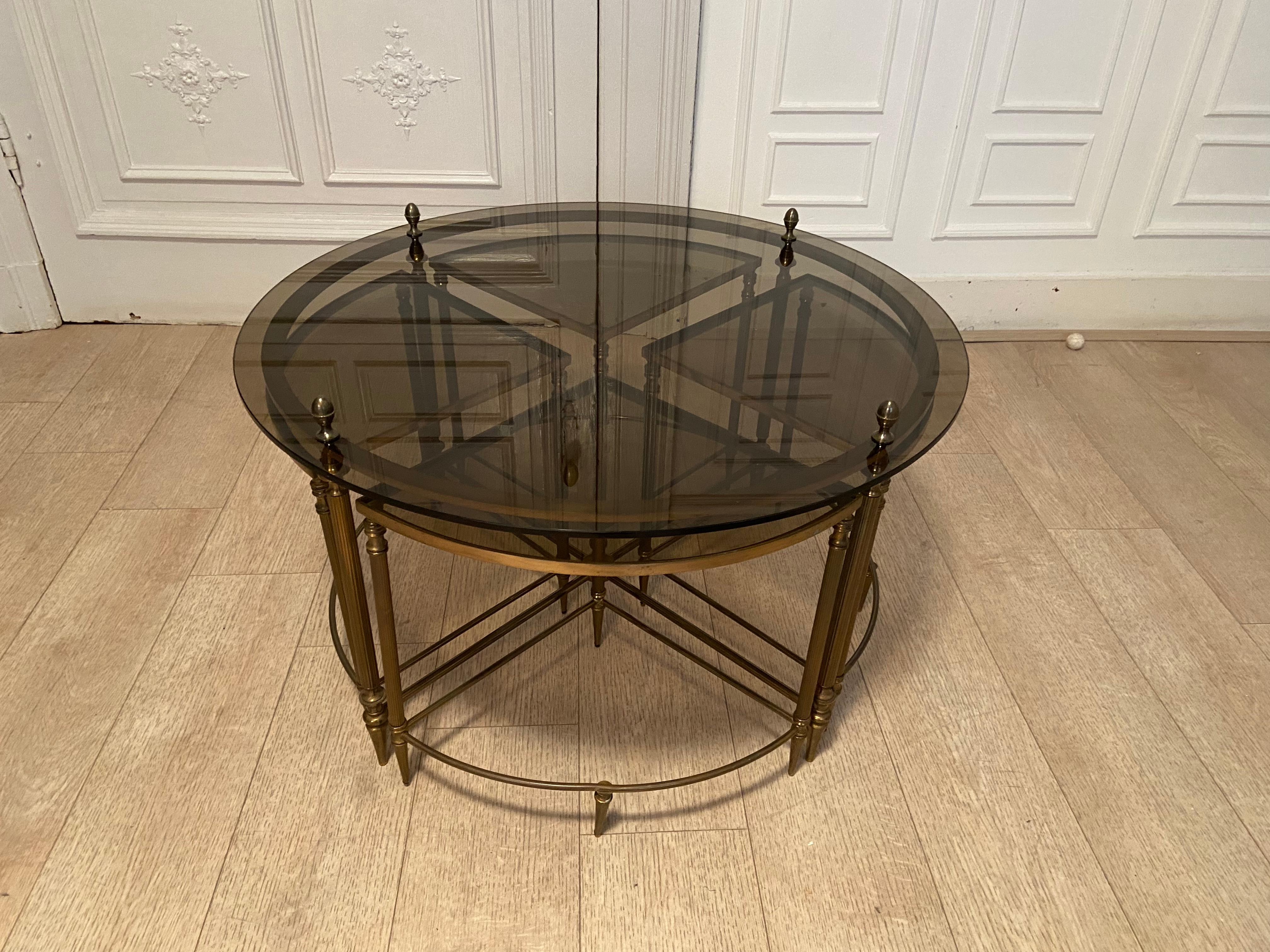 Elegant Fluted Brass Nesting Tables Attributed to Maison Jansen 6