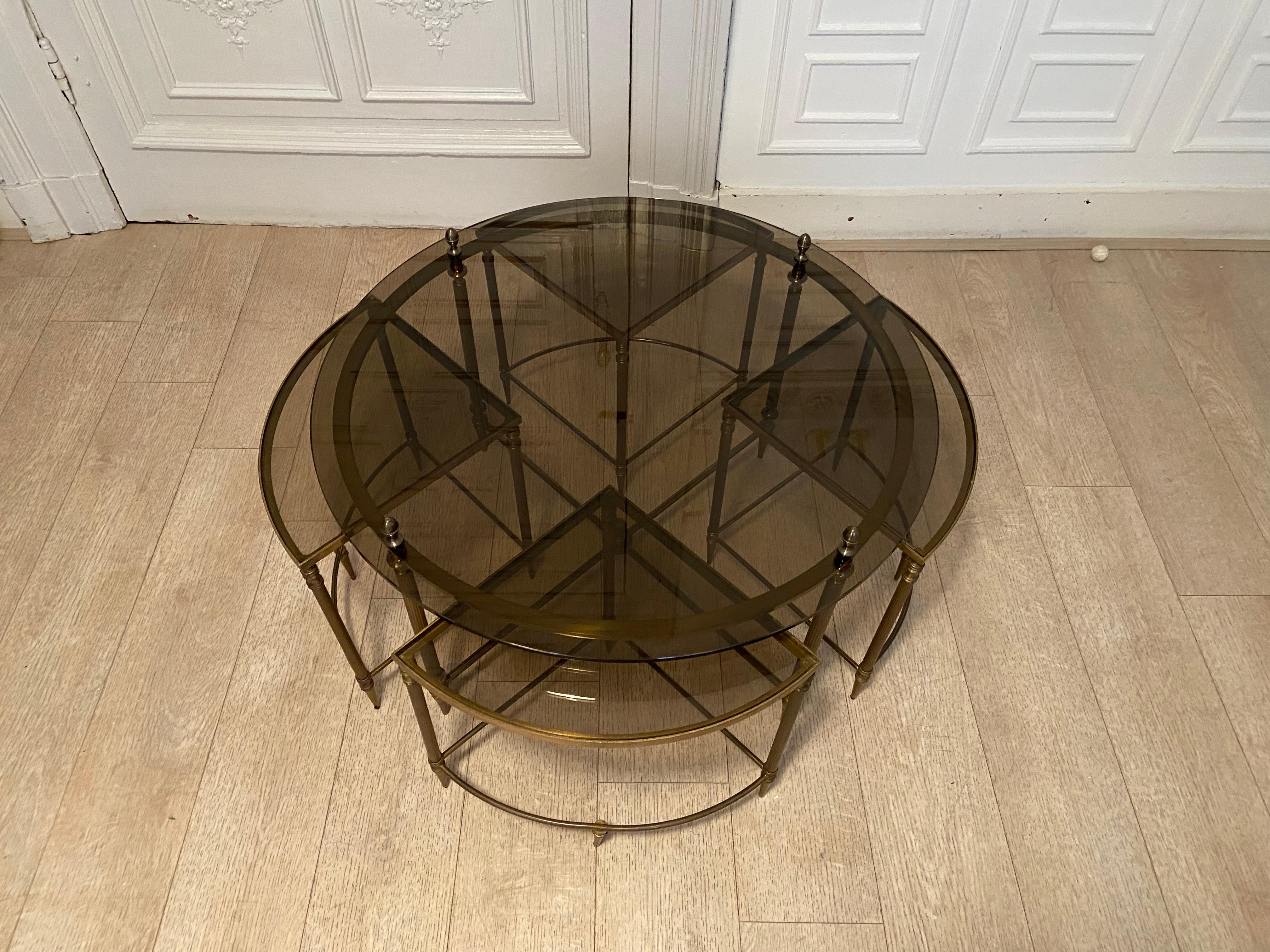 French Elegant Fluted Brass Nesting Tables Attributed to Maison Jansen