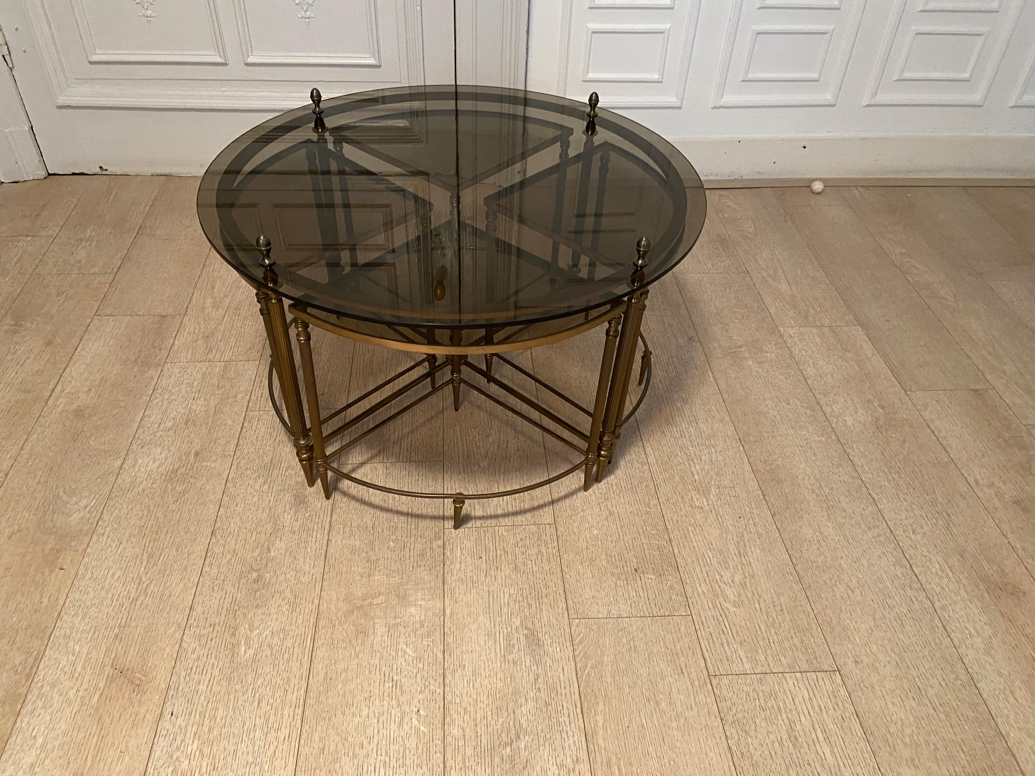 Elegant Fluted Brass Nesting Tables Attributed to Maison Jansen 1