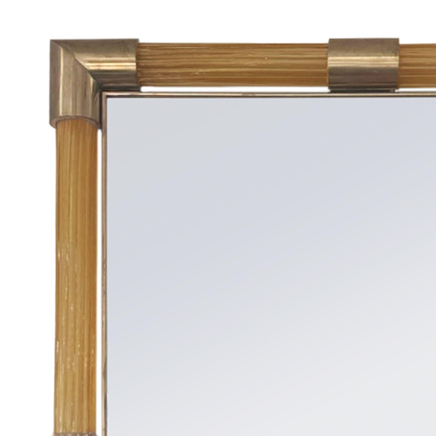 Italian Elegant Fluted Murano Glass Rod Framed Mirror with Brass Detailing For Sale