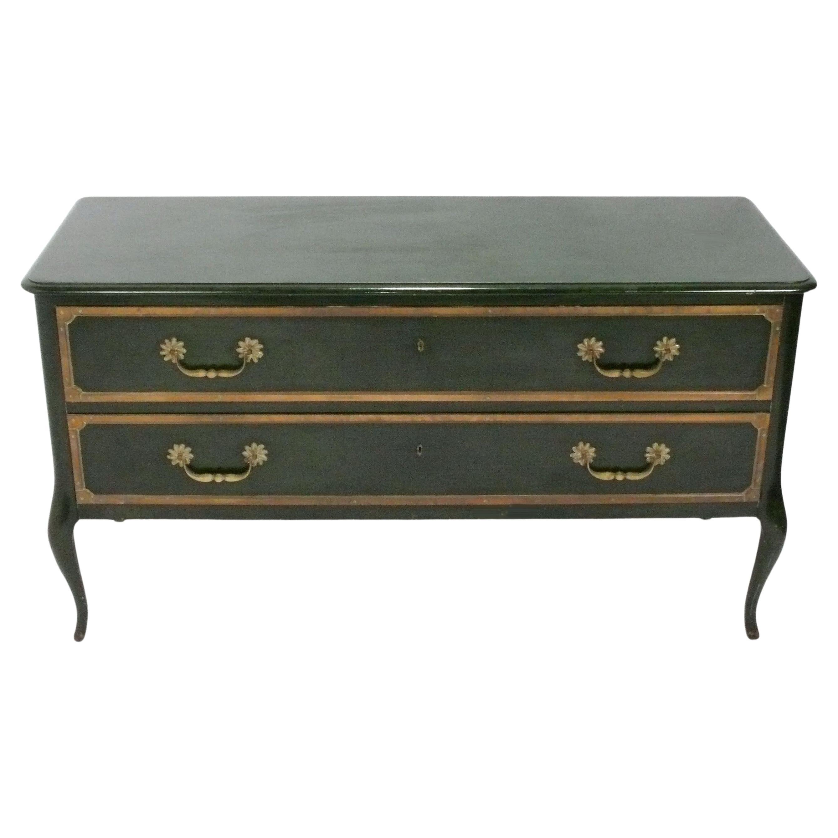 Elegant Forest Green and Brass Trim Chest by Grosfeld House