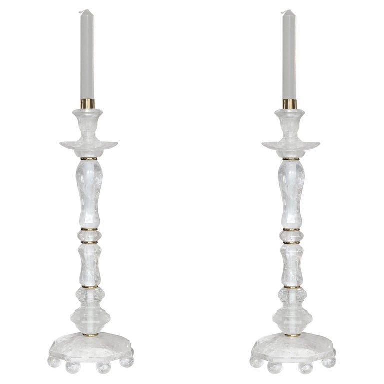 Elegant Form Rock Crystal Candleholders by Phoenix For Sale at 1stDibs
