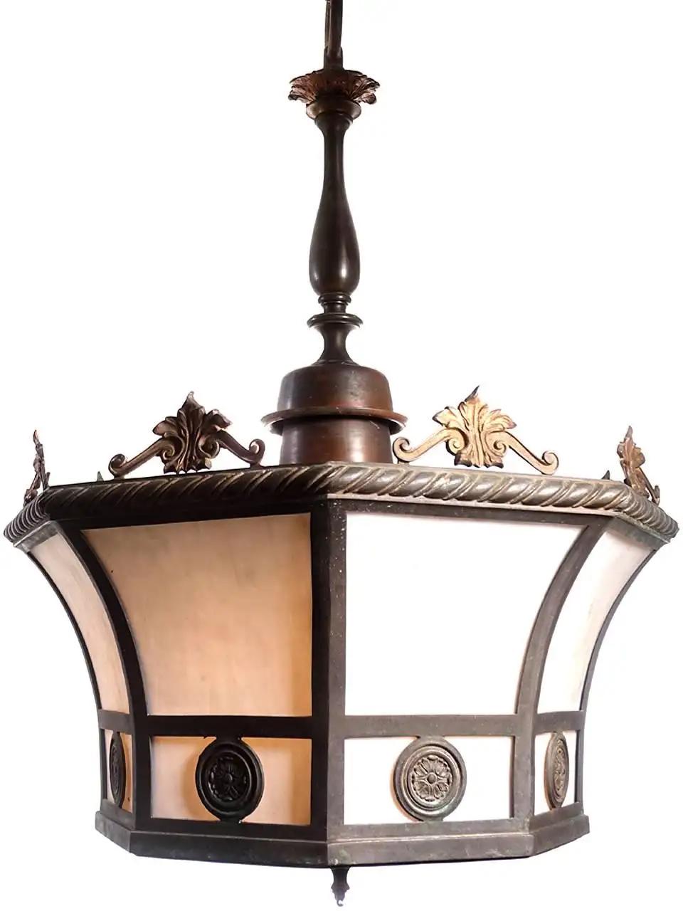 American Empire Elegant Formal Eight-Panel Curved Glass Chandelier For Sale